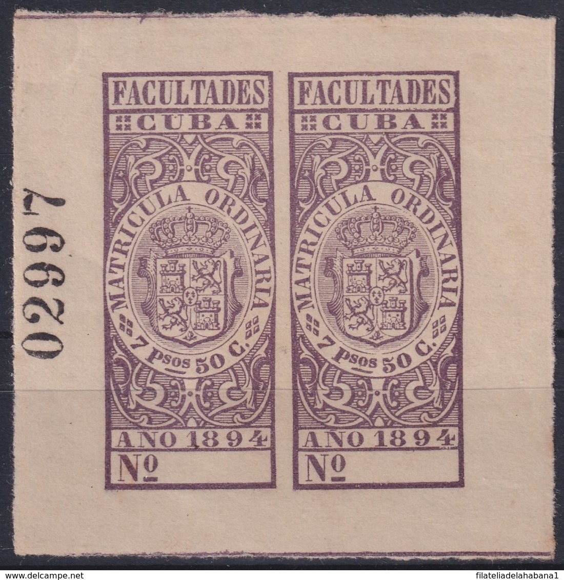 INS-10 CUBA SPAIN REVENUE FACULTADES 1894 UNUSED PUBLIC INSTRUCTION. - Timbres-taxe