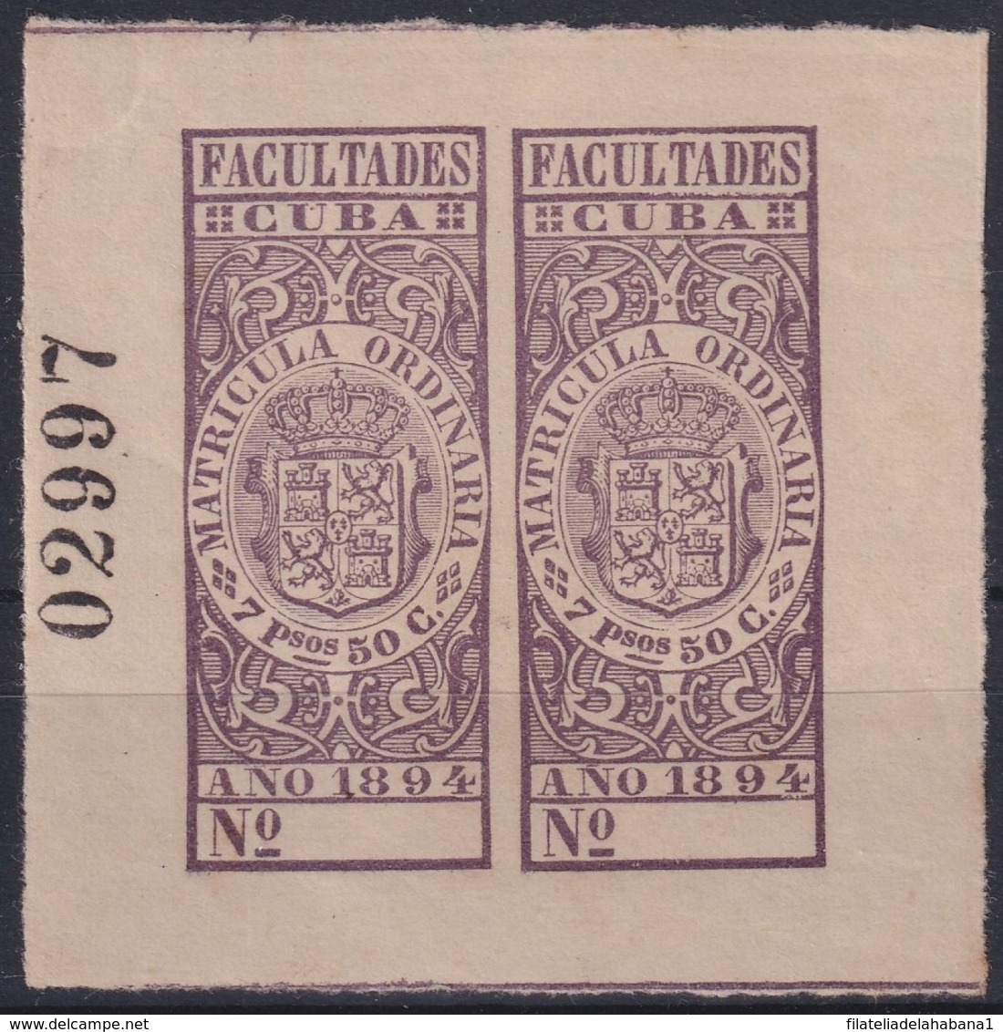 INS-10 CUBA SPAIN REVENUE FACULTADES 1894 UNUSED PUBLIC INSTRUCTION. - Impuestos