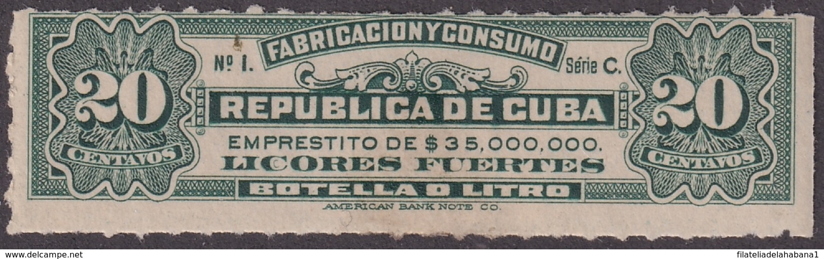 REP-474 CUBA REVENUE 20c LICORES FUERTES LIQUOR BEVERAGE. - Strafport