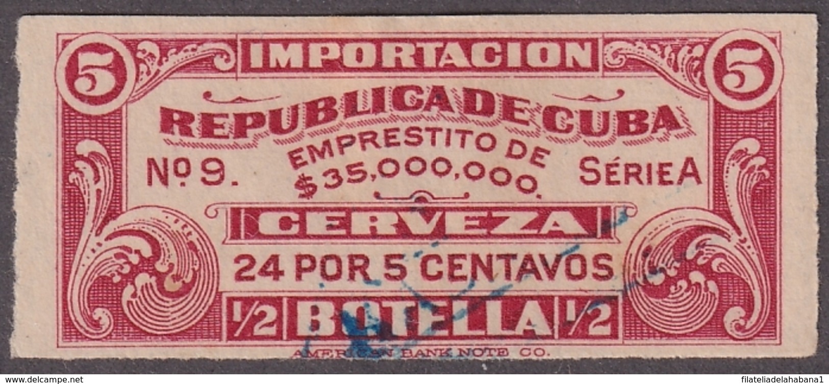 REP-476 CUBA REVENUE 5c CERVEZA BEER LICOR LIQUOR BEVERAGE USED. - Timbres-taxe