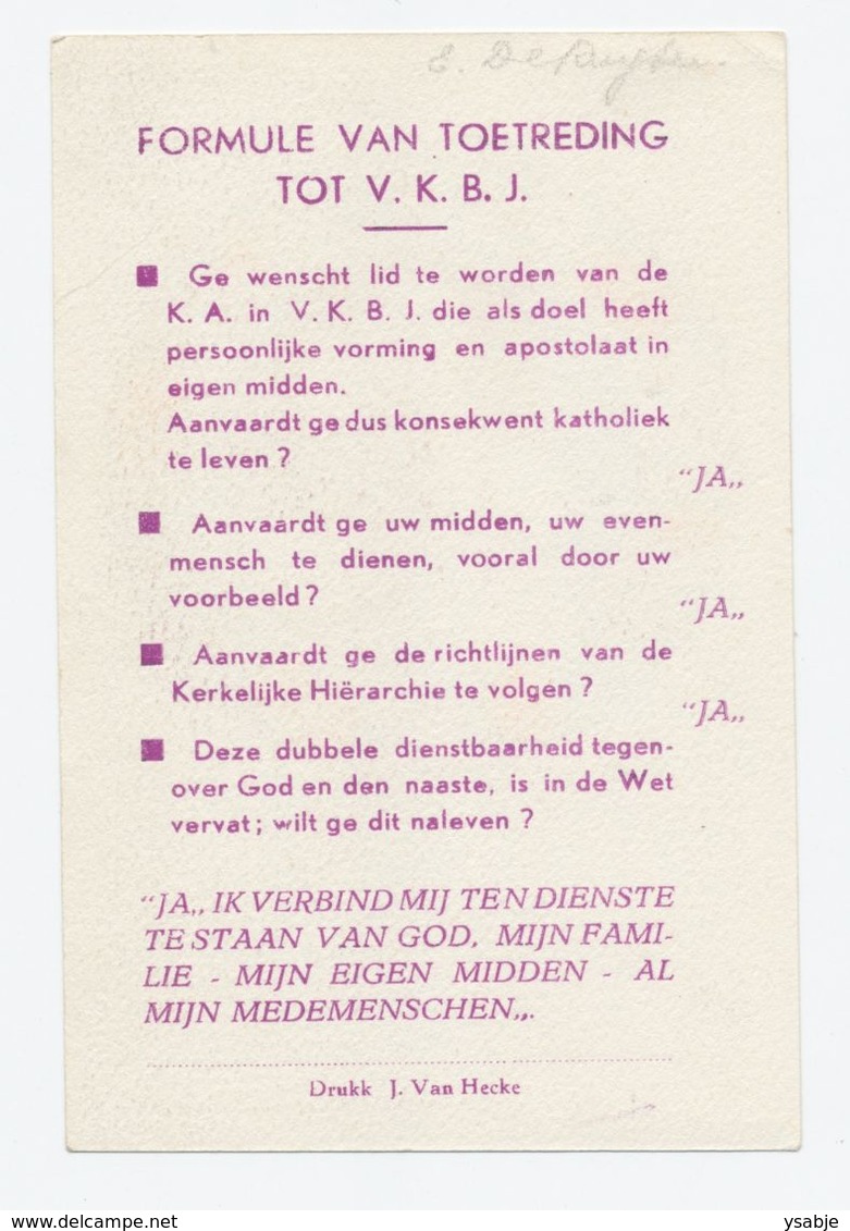 Formule Van Toetreding Tot De V.K.B.J. (Vrouwelijke Katholieke Burgersjeugd) - Illustrator Jeanne Hebbelynck - Zonder Classificatie