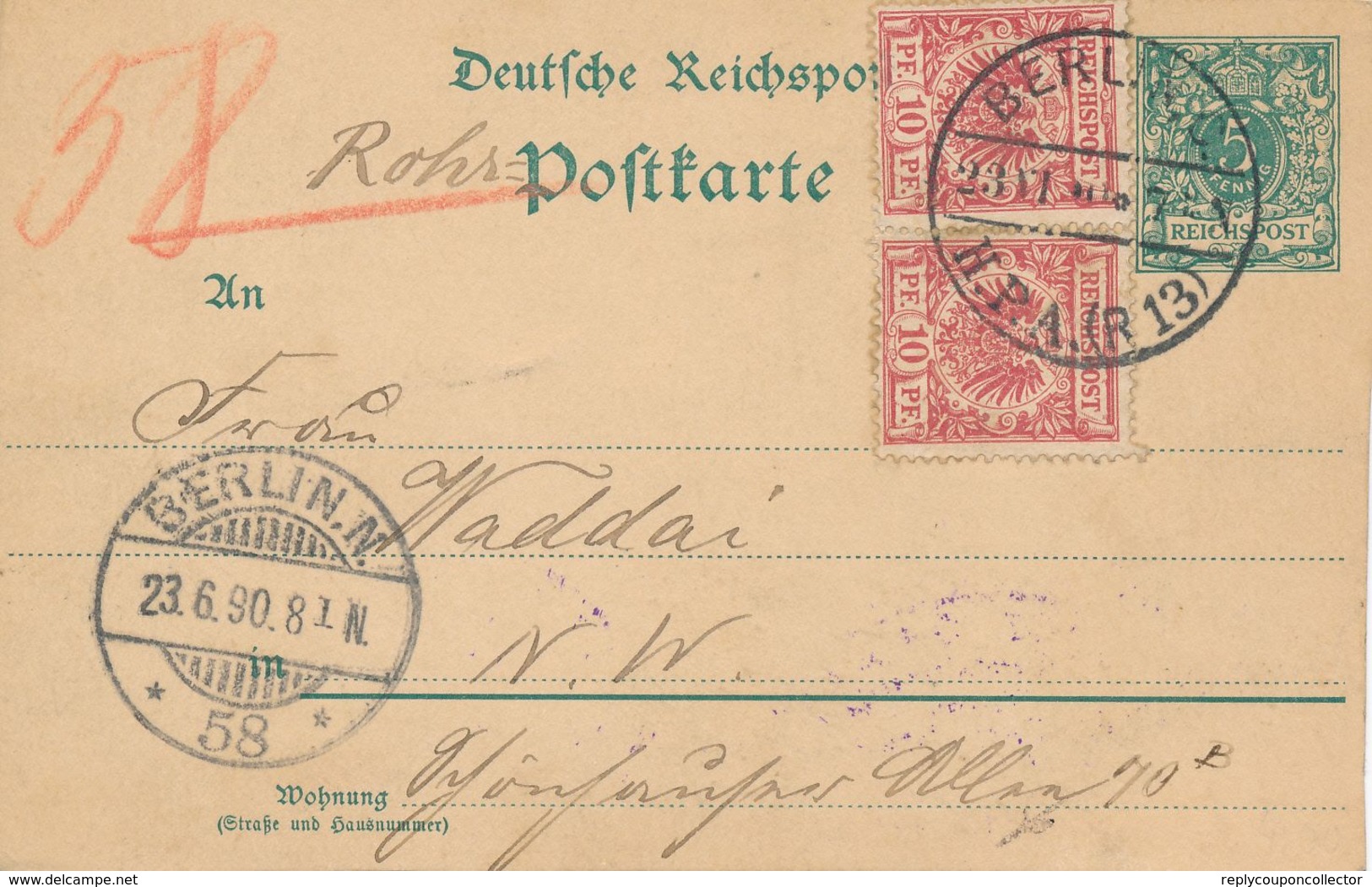 BERLIN  H.P.A.  (R 13)  -  Postkarte Als Rohrpost Nach  BERLIN. N. 58 - Cartas & Documentos