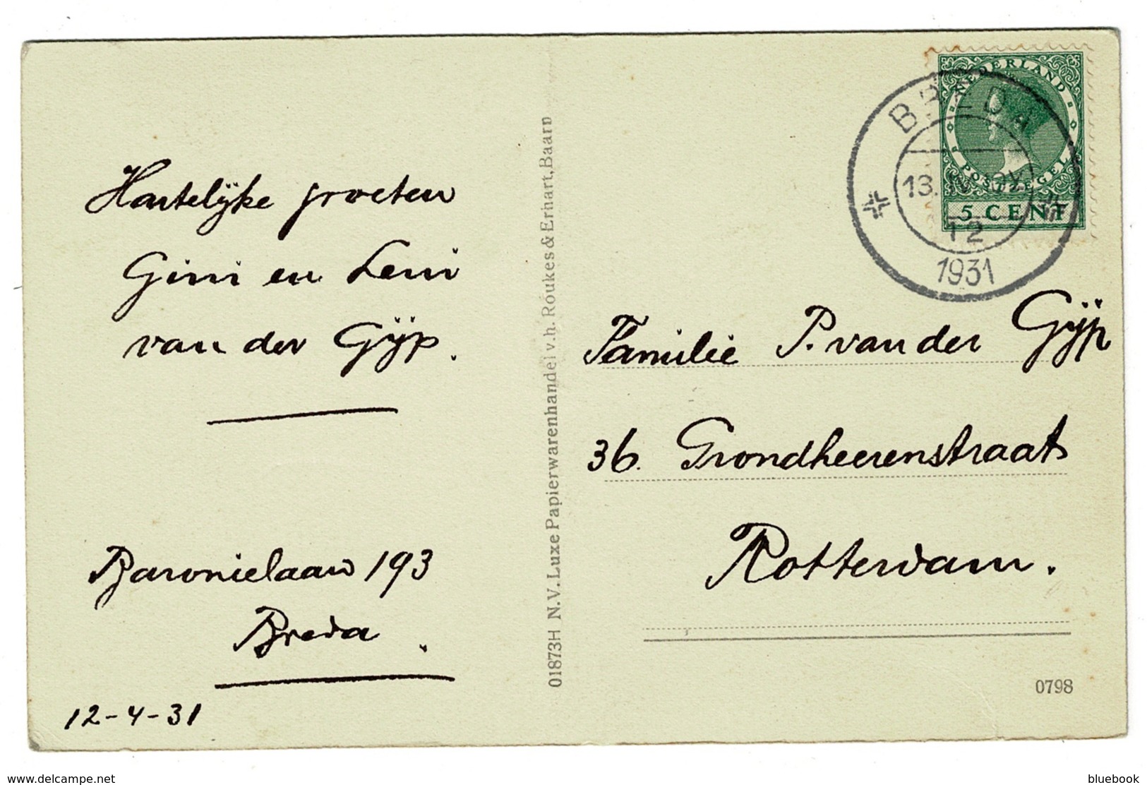 Ref 1370 - 1931 Postcard - Omstreken Breda-Ginneken - Dreef Mastbosch Netherlands - Breda