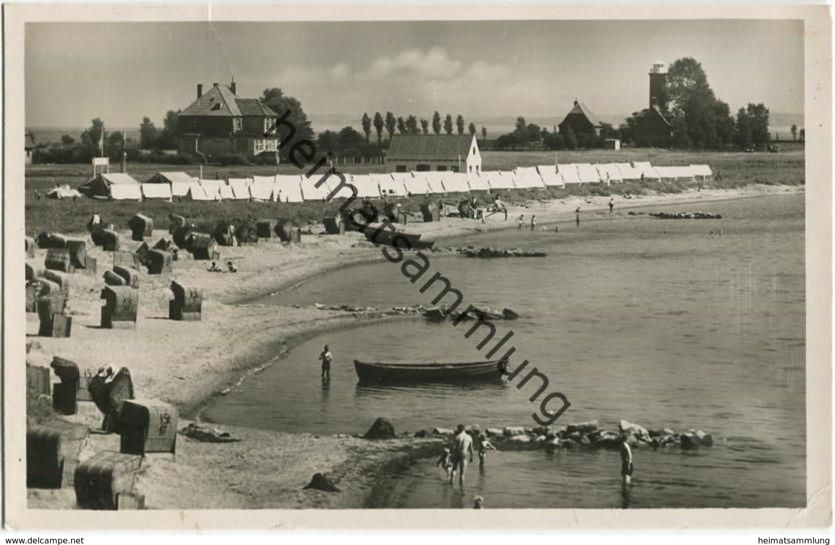 Ostseebad Pelzerhaken - Strand Mit Zeltstadt Und Leuchtfeuer - Foto-AK - Verlag Julius Simonsen Oldenburg Gel. 1953 - Neustadt (Holstein)