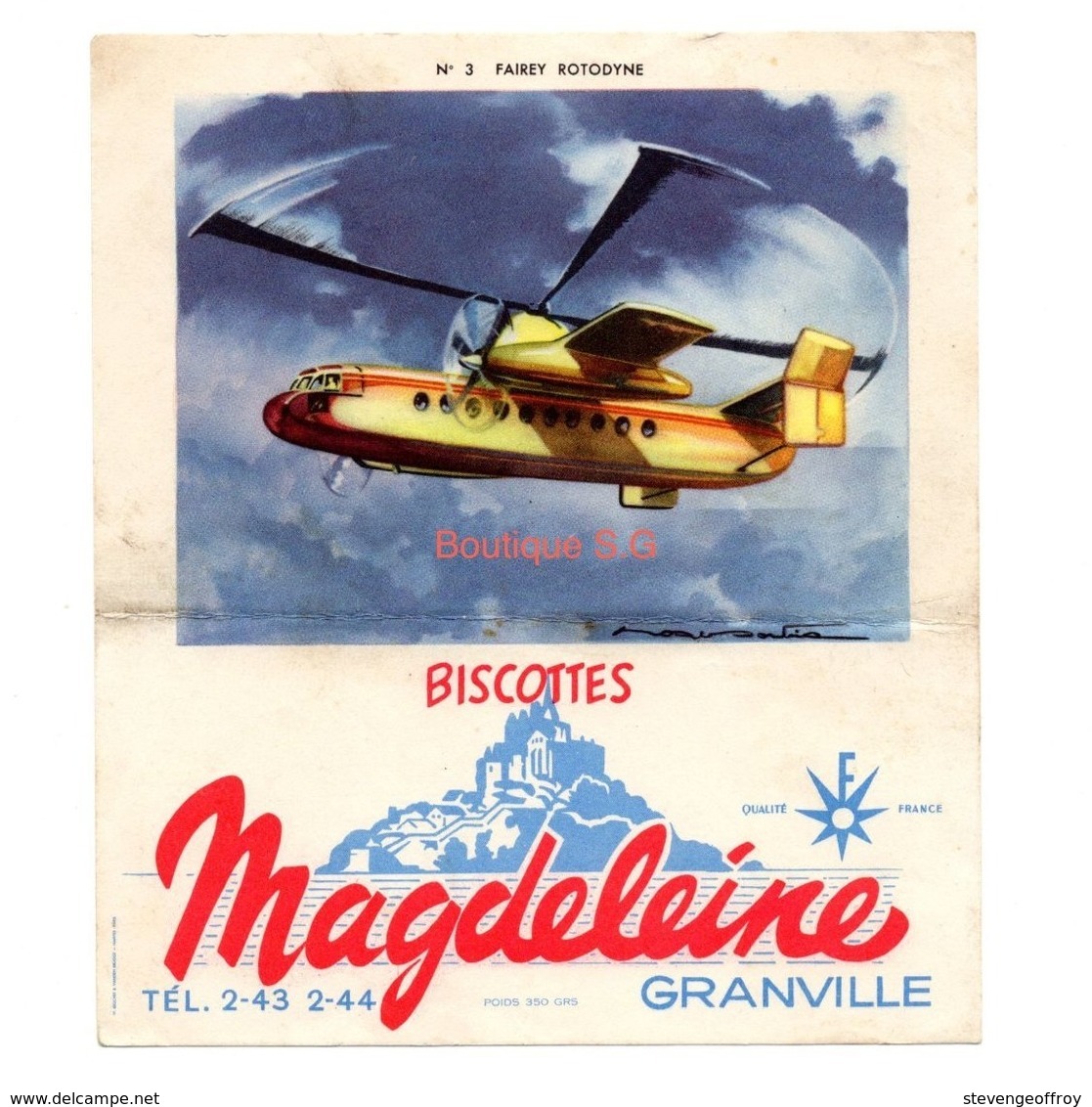 Buvard Biscottes Magdeleine Numero N 3 Fairey Rotodyne Granville Avions Collection - Biscottes