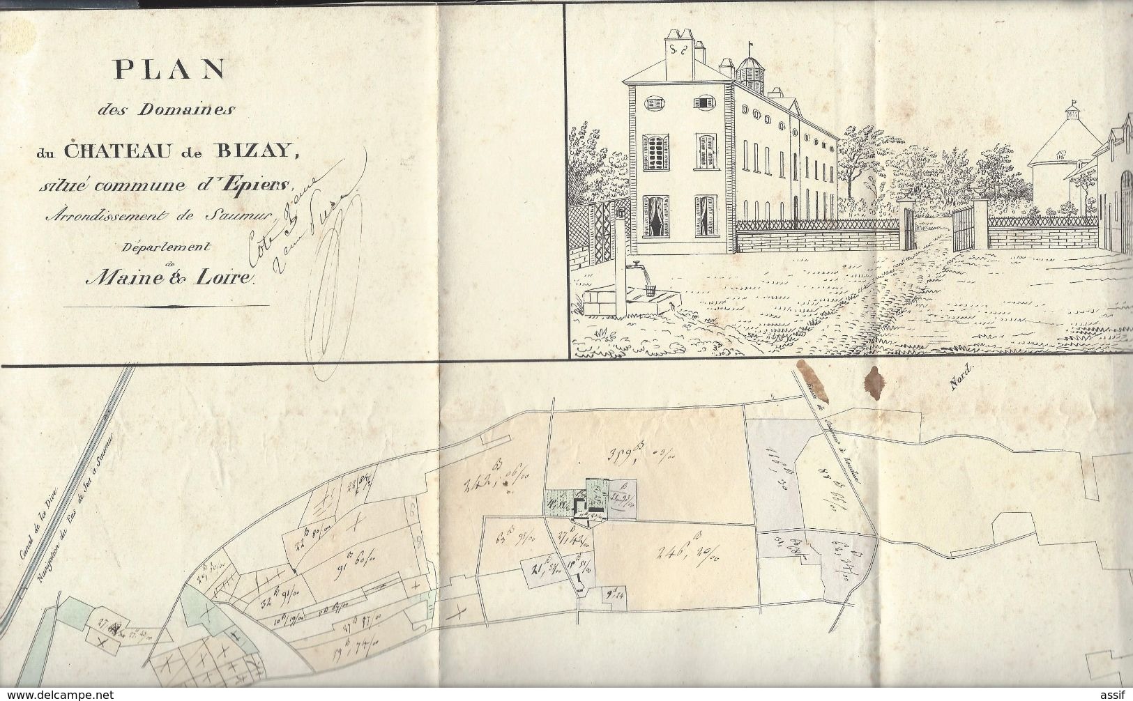 EPIEDS ( Maine Et Loire ) Château De Bizay  - Partage 1864 - Plan   Dessin à La Plume - Non Classificati