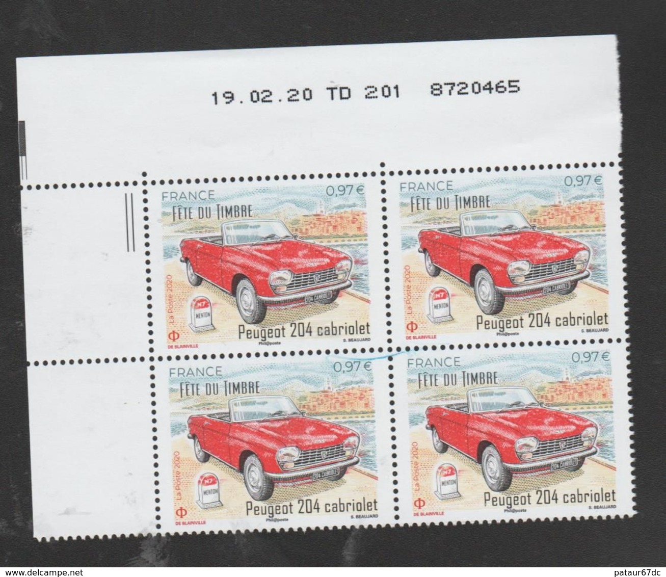 FRANCE / 2020 / Y&T N° 5391 ** : "Journée Du Timbre" (Peugeot 204 Cabriolet) X 4 - Coin Daté 2020 02 19 - TD 201 (=) - 2010-2019