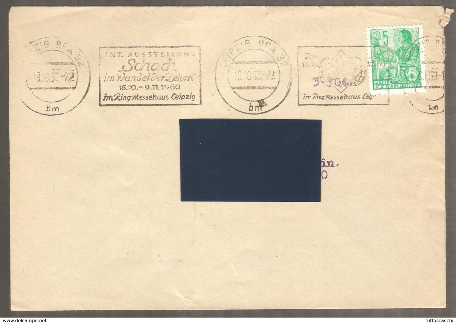 DDR 1960 Leipzig - Chess Roller Cancel On Envelope, Traveled - Ajedrez