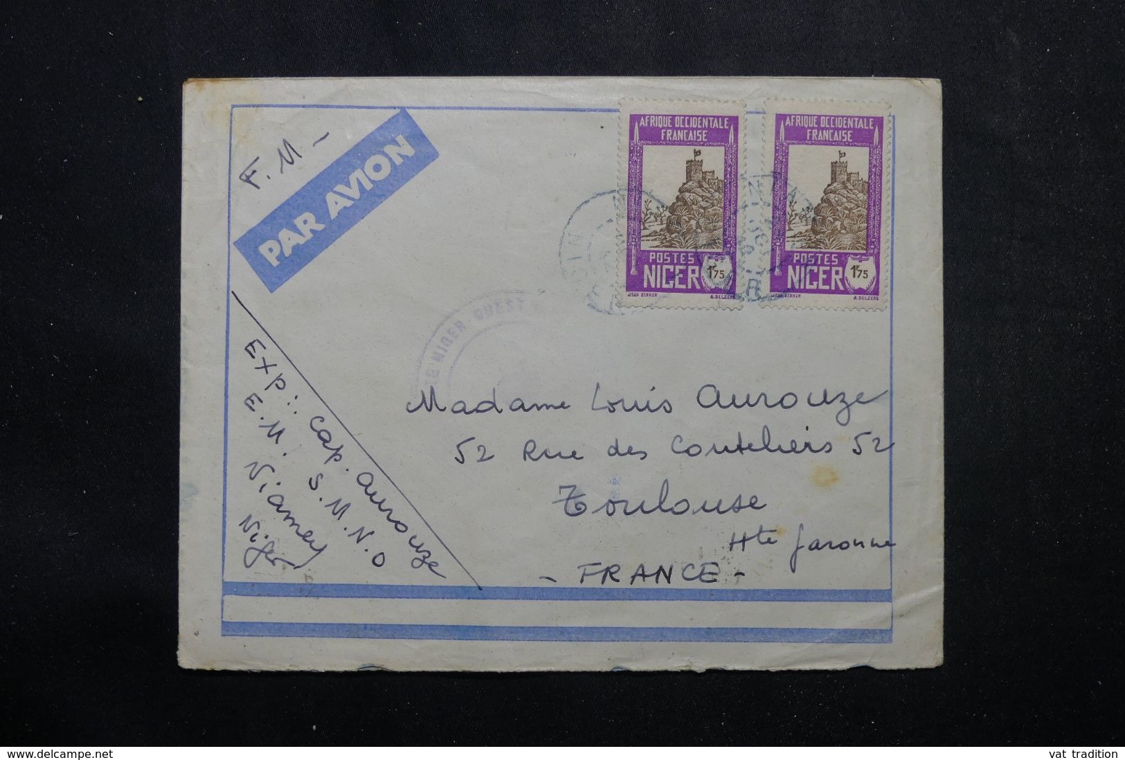 NIGER - Enveloppe En FM De Niamey Pour Toulouse En 1942 Par Avion, Affranchissement Plaisant - L 63807 - Storia Postale