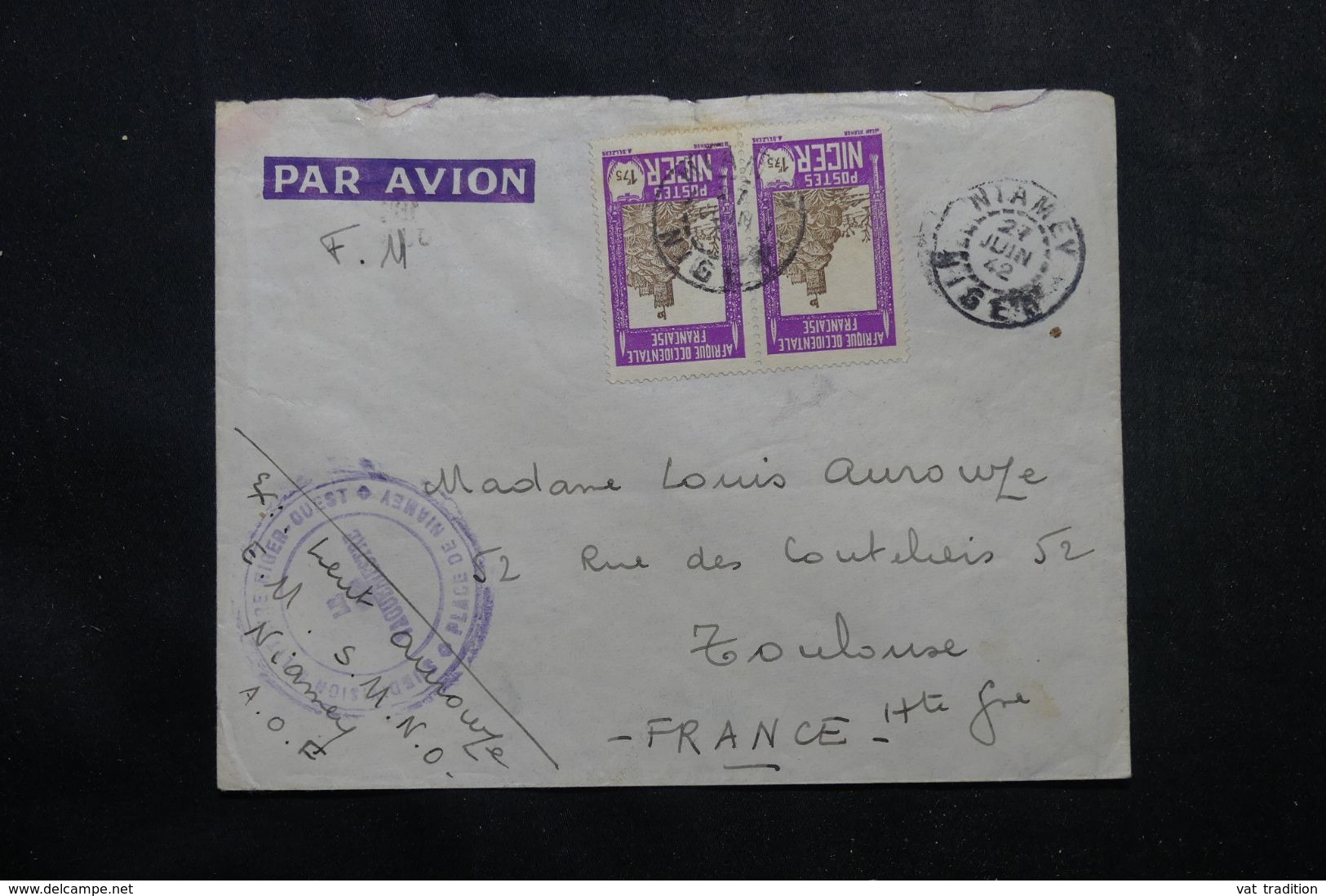 NIGER - Enveloppe En FM De Niamey Pour La France En 1942 , Affranchissement Plaisant - L 63822 - Briefe U. Dokumente