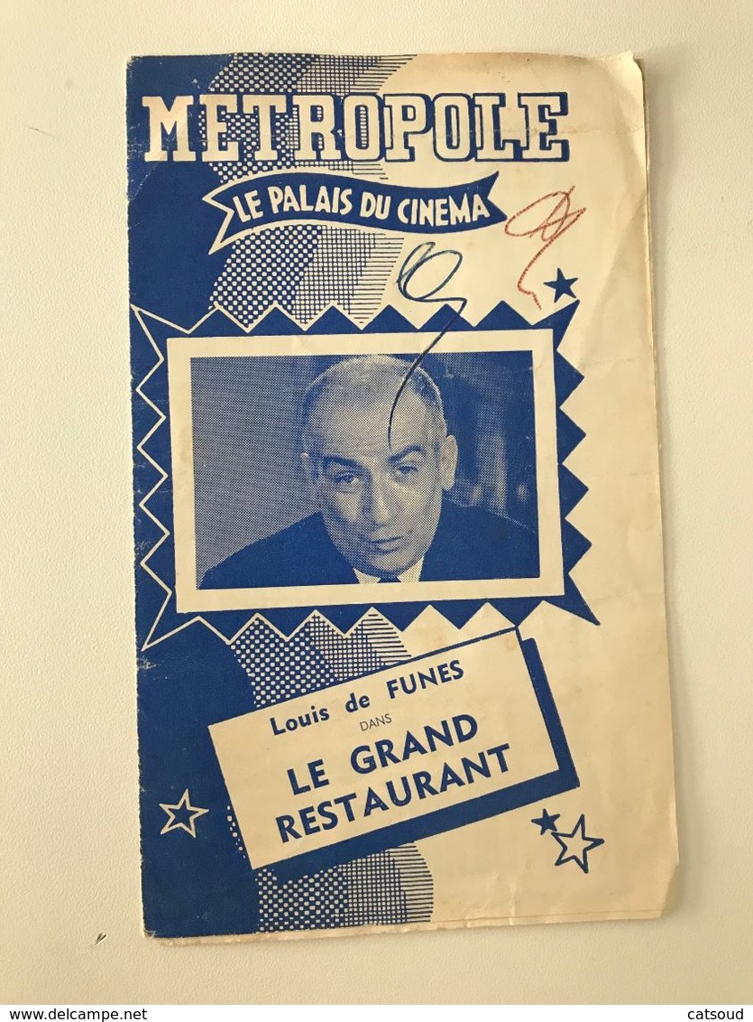 Ancien Programme Cinéma METROPOLE Louis De FUNES Dans Le Grand Restaurant - Programmes