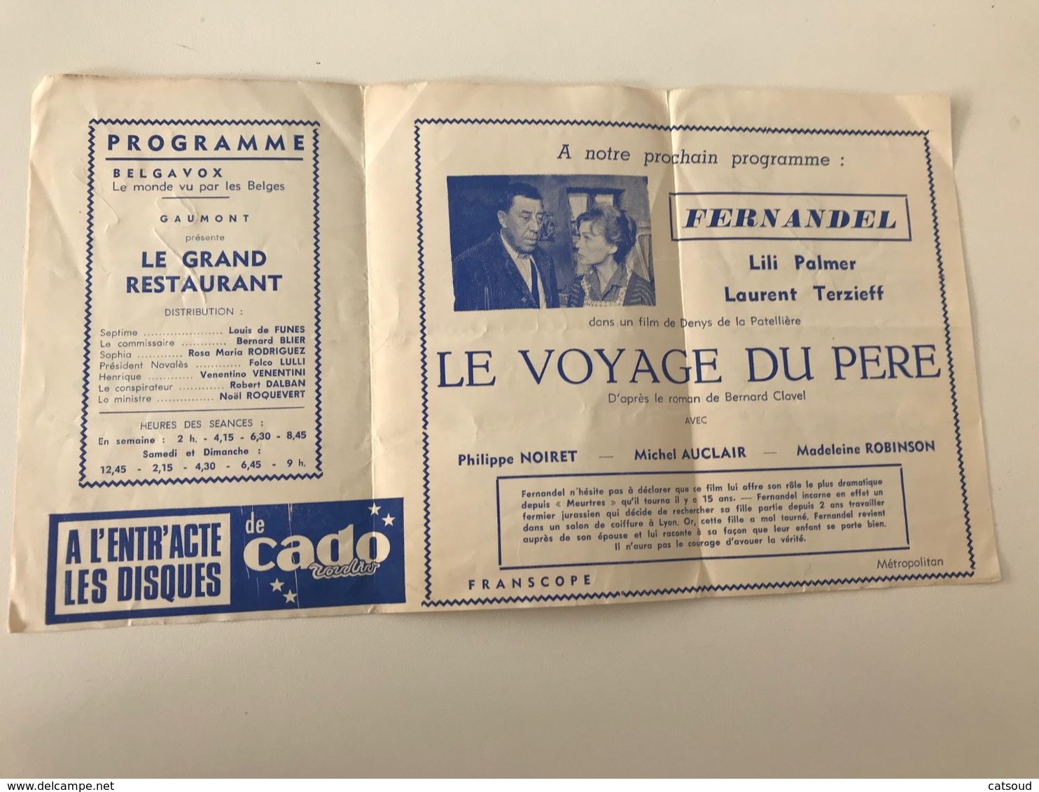 Ancien Programme Cinéma METROPOLE Louis De FUNES Dans Le Grand Restaurant - Programmes