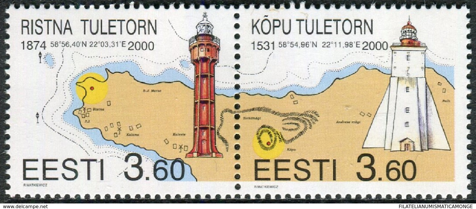 Estonia 2000  Correo Yvert Nº  353/354 ** Faros (2 Val.) - Estonia