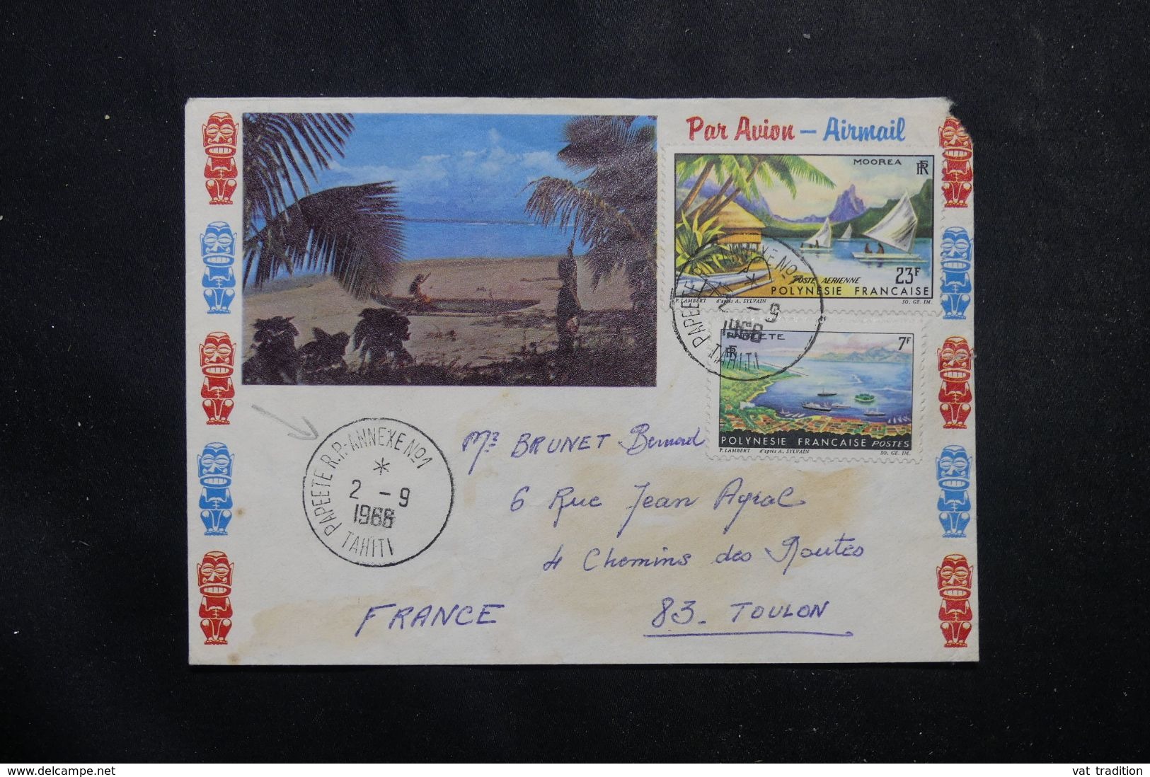 POLYNÉSIE - Enveloppe De Papeete Pour Toulon En 1966, Affranchissement Plaisant, Cachet D'Aviso Au Verso - L 63854 - Brieven En Documenten