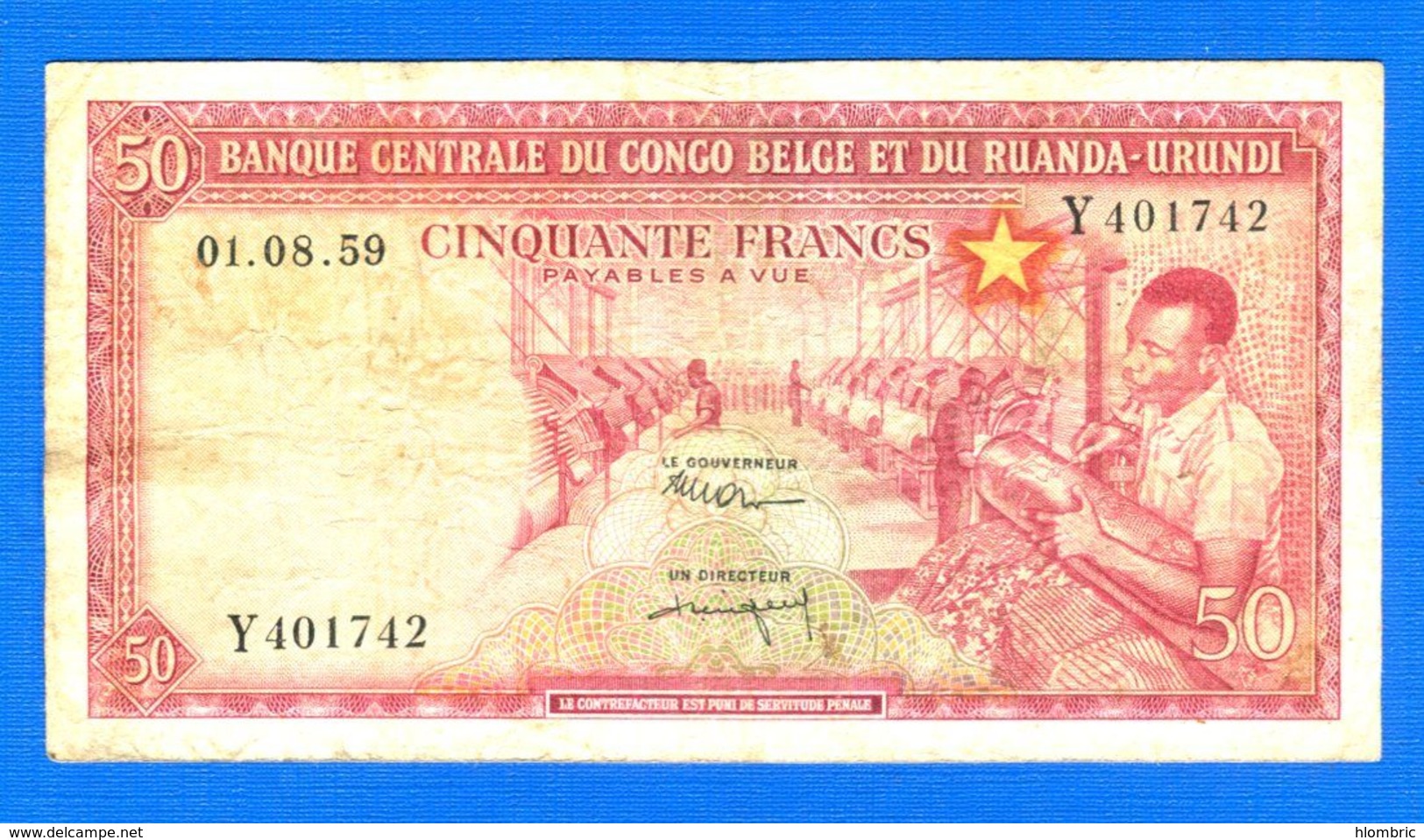 Ruanda Urundi  50  Fr  Du  1 / 8/1959 - Ruanda-Urundi