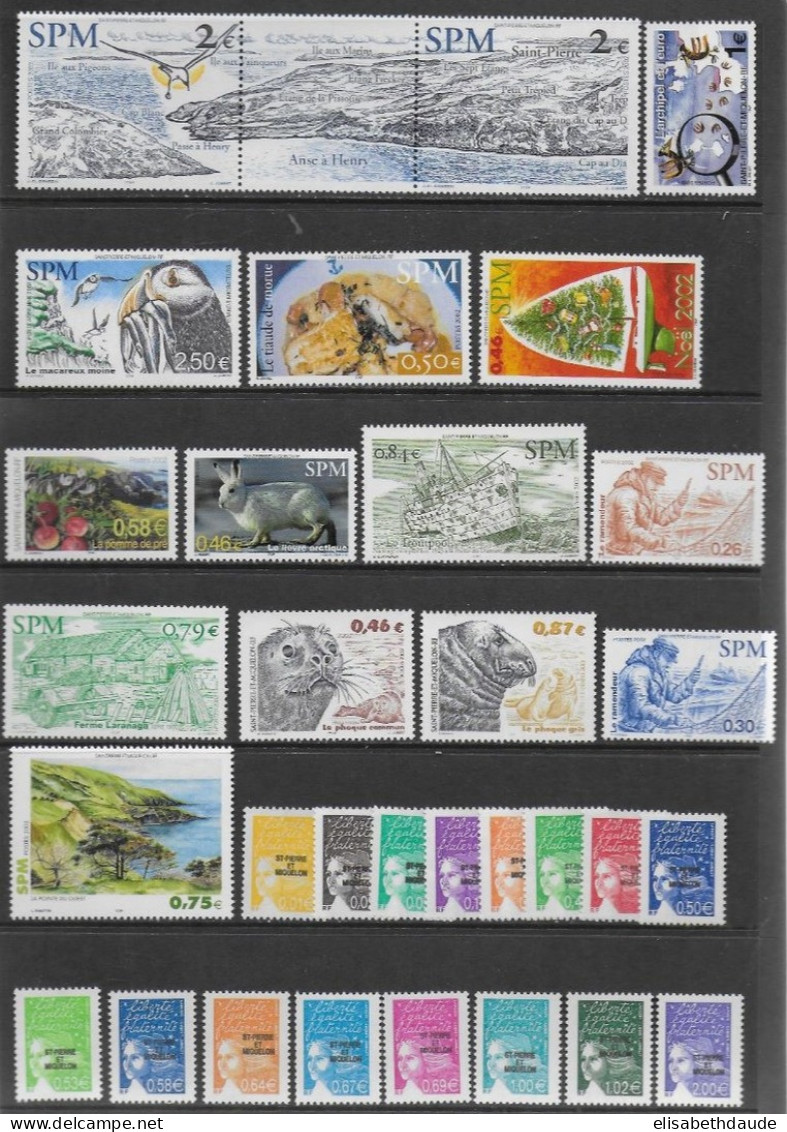 SPM - 2002 - ANNEE COMPLETE AVEC POSTE AERIENNE ** MNH - COTE YVERT = 91 EUR. - Komplette Jahrgänge