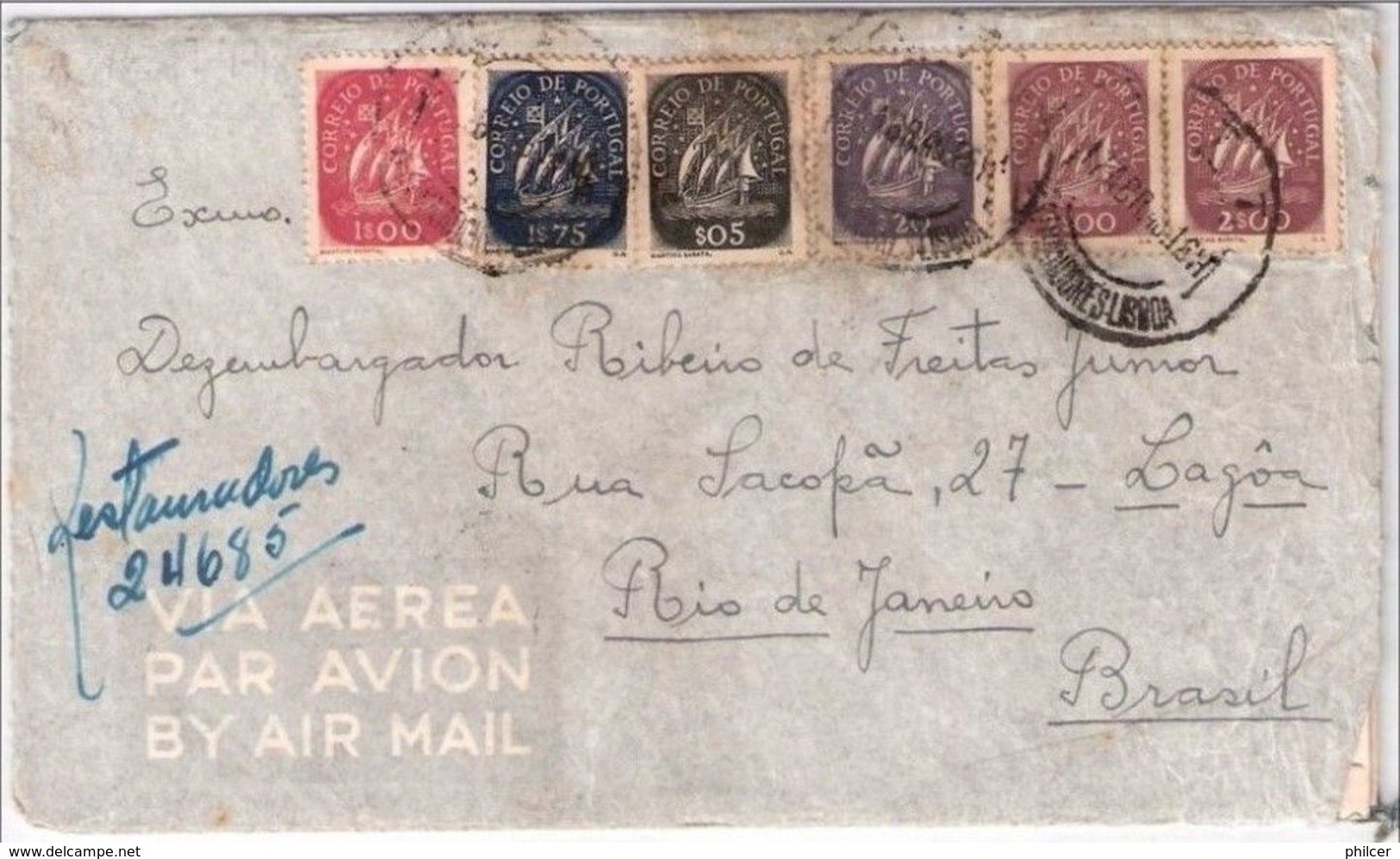 Portugal, 1948, Correio Aéreo Registado Lisboa-Rio De Janeiro - Oblitérés