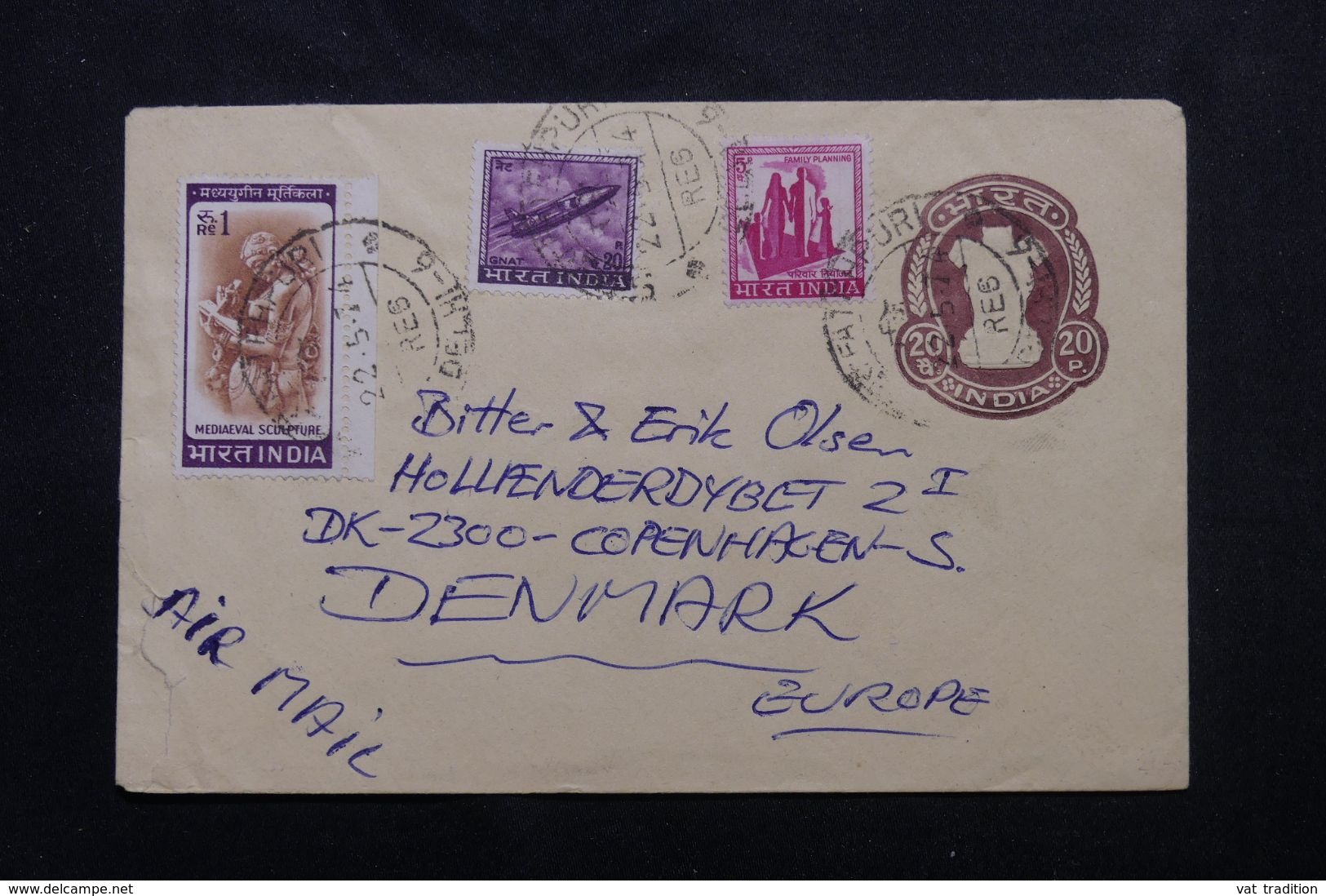 INDE - Entier Postal + Compléments De Calcutta Pour Le Danemark  En 1974 - L 63898 - Omslagen