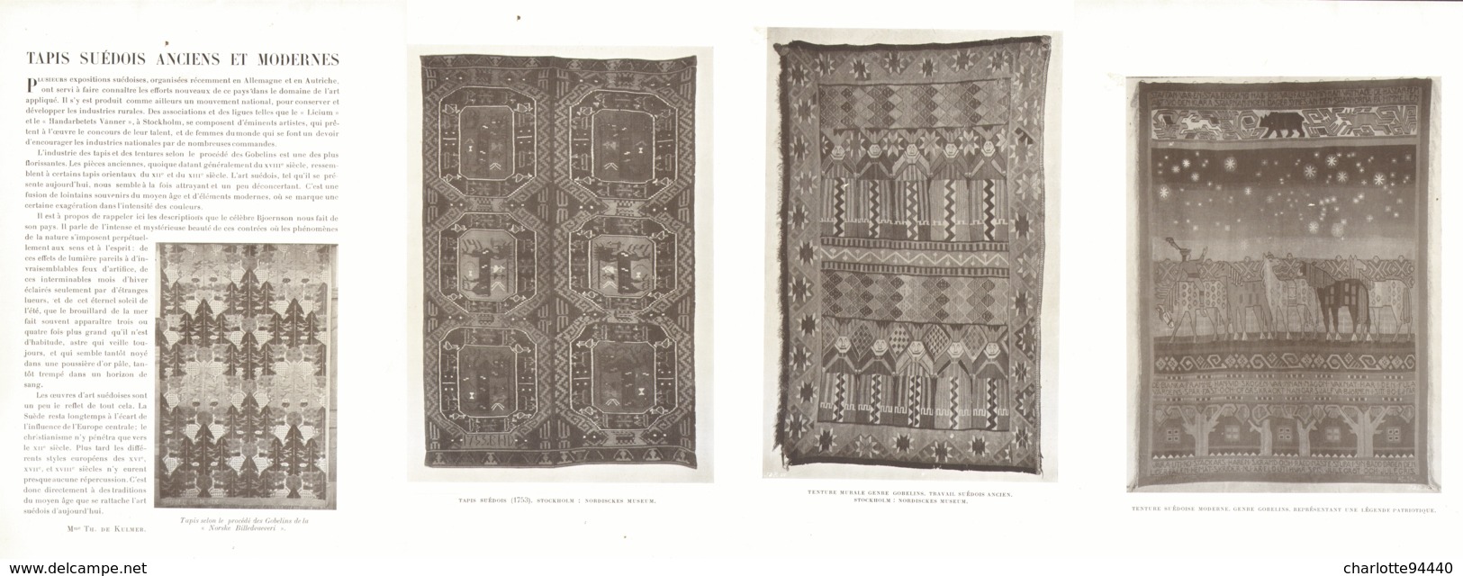 TAPIS SUEDOIS ANCIENS Et MODERNES 1912 - Rugs, Carpets & Tapestry