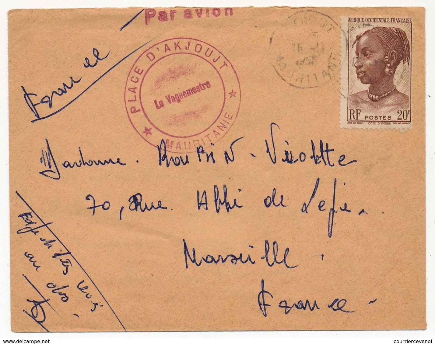 AOF MAURITANIE - Enveloppe Cachet Rouge "Place D'Akjoujt - Mauritanie - Le Vaguemestre" 1958 - Briefe U. Dokumente