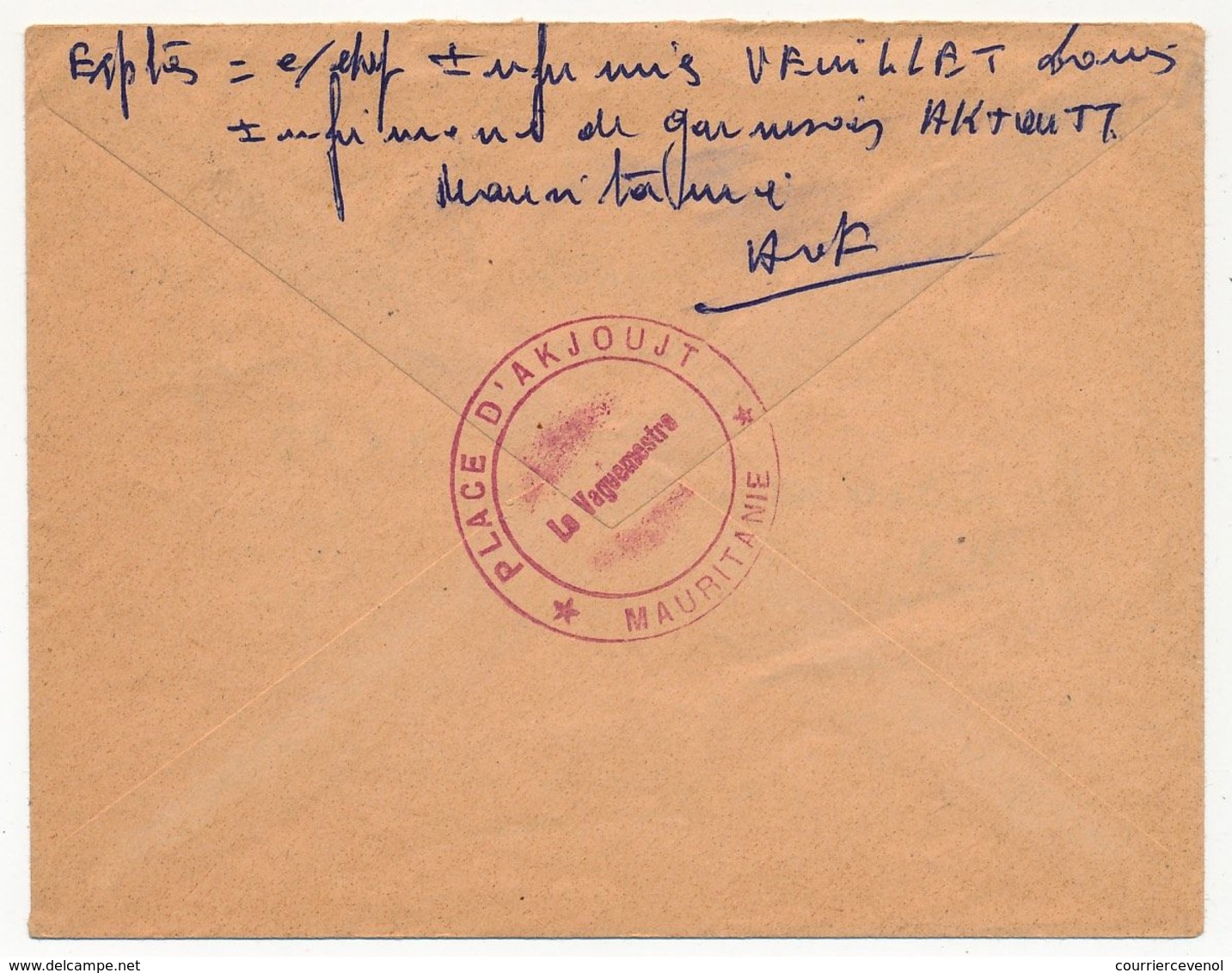 AOF MAURITANIE - Enveloppe Cachet Rouge "Place D'Akjoujt - Mauritanie - Le Vaguemestre" 1958 - Brieven En Documenten