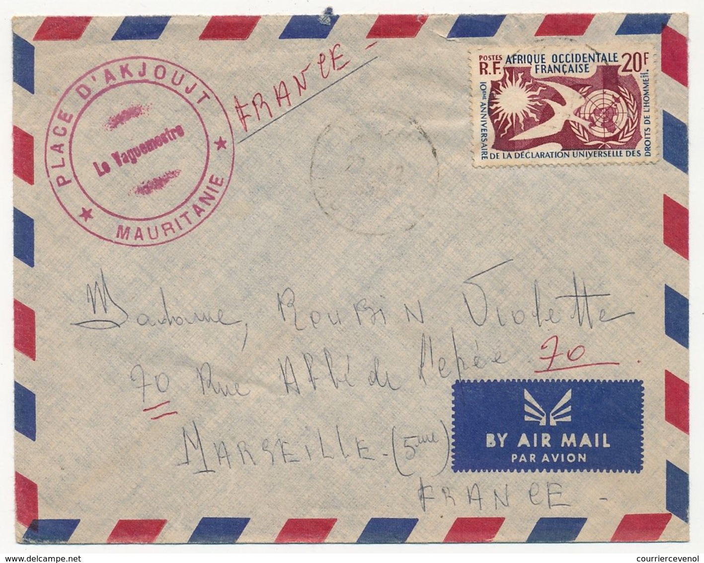 AOF MAURITANIE - Enveloppe Cachet Rouge "Place D'Akjoujt - Mauritanie - Le Vaguemestre" 1958 - Covers & Documents