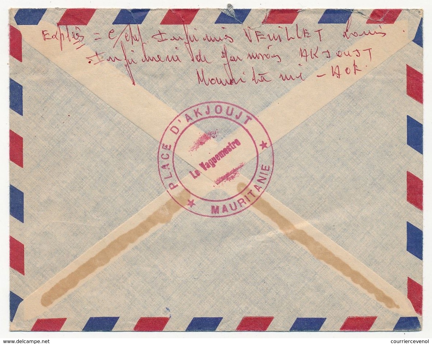 AOF MAURITANIE - Enveloppe Cachet Rouge "Place D'Akjoujt - Mauritanie - Le Vaguemestre" 1958 - Briefe U. Dokumente