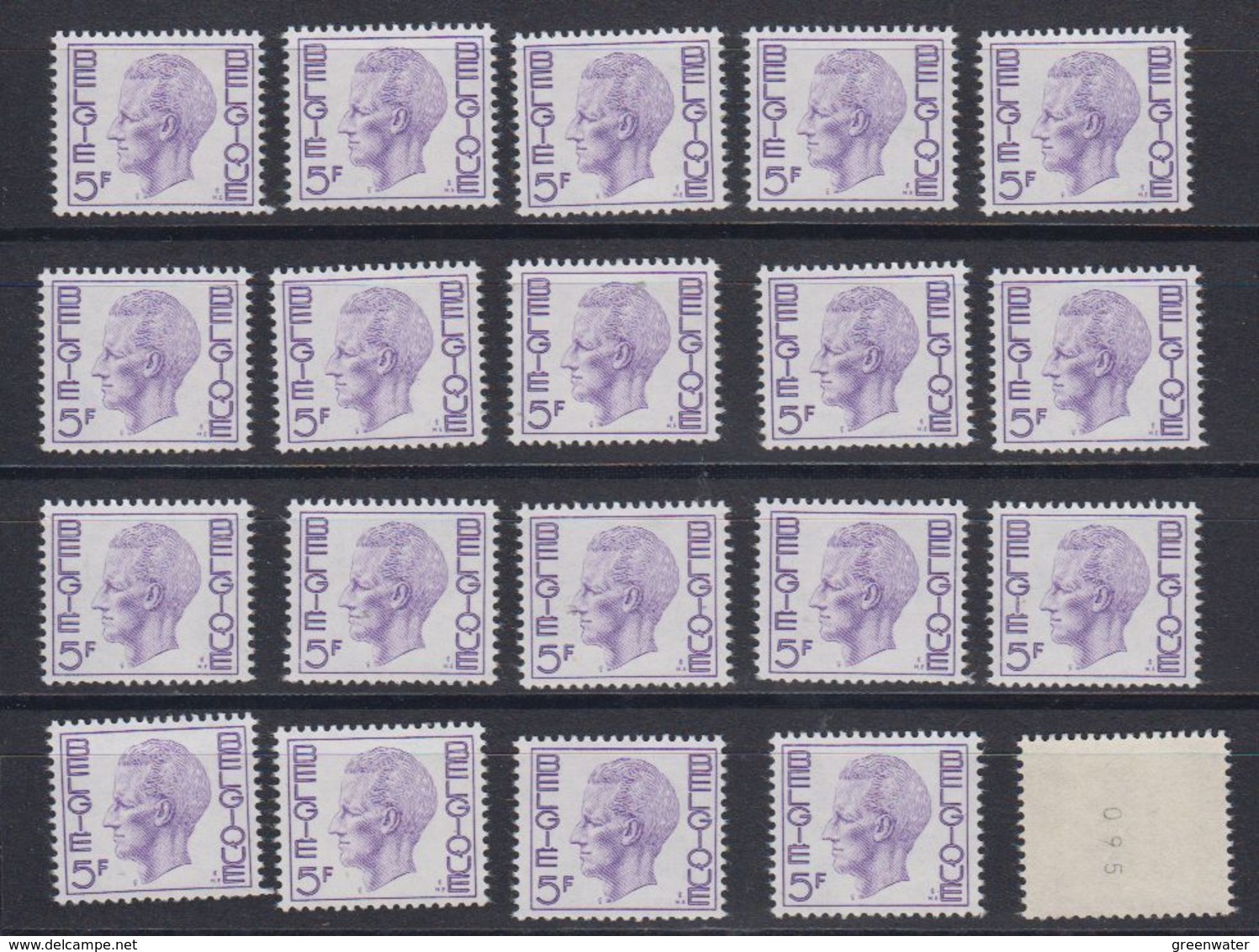 Belgie  1972  Rolzegels / Coil Stamps 5Fr 20x Ieder Zegel Met Nummer Op Rugzijde ** Mnh (48161) - Coil Stamps