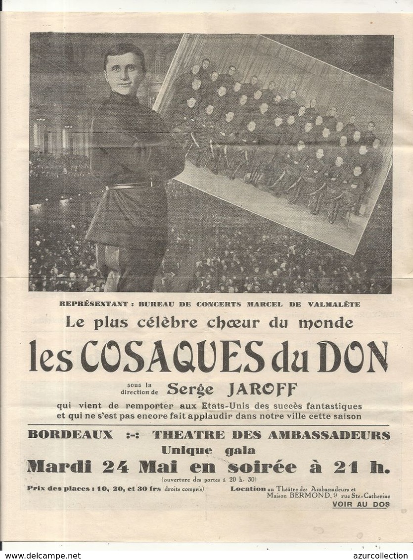 LES COSAQUES DU DON .BORDEAUX . THEATRE DES AMBASSADEURS - Publicités