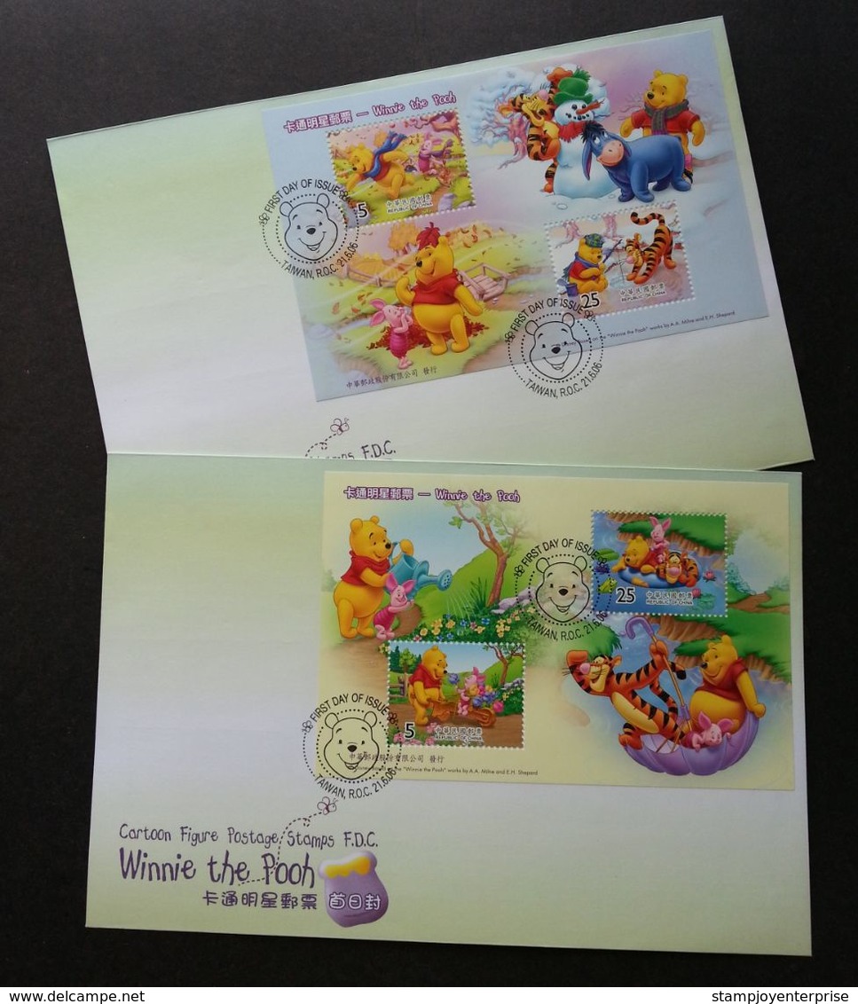 Taiwan Cartoon Winnie The Pooh 2006 Animation Bear Tiger Flower Donkey Snow Flower (FDC Pair) - Storia Postale