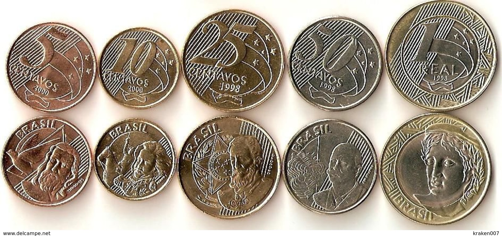 Brazil Set 5 Coins- 1998-2000 - UNC - Brasil