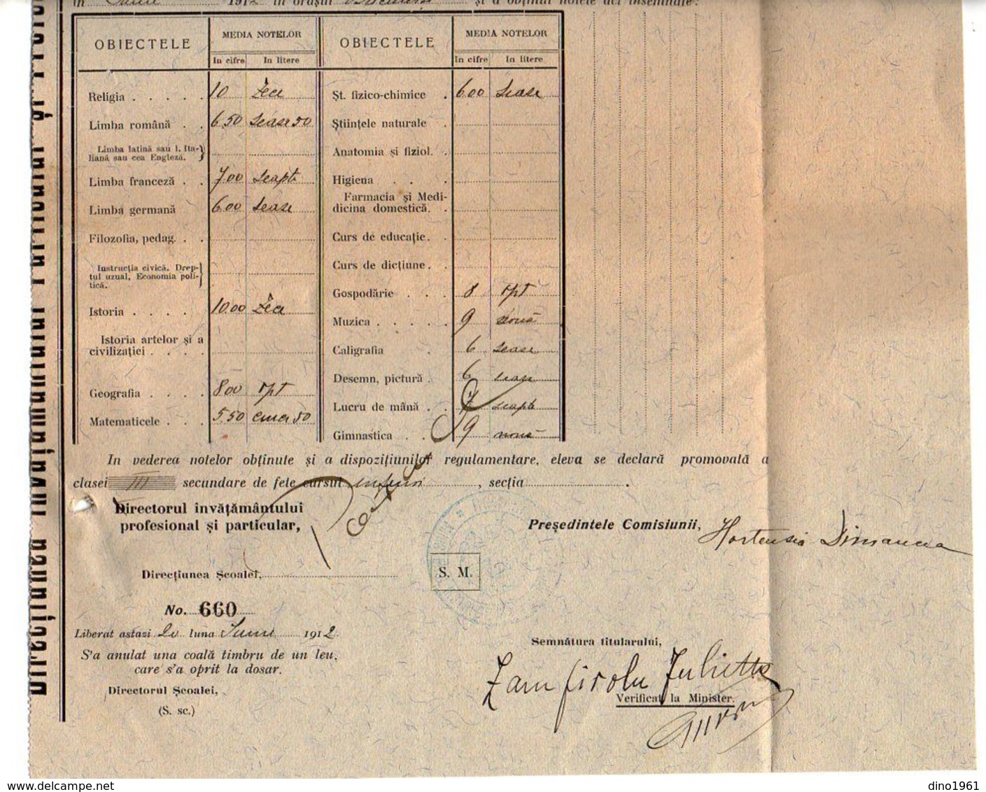 VP17.189 - ROUMANIE / ROMANIA - BUCAREST ( BUCURESTI ) 1910 / 13 - 4 Certificat de Examen - Melle Julieta ZAMFIROL