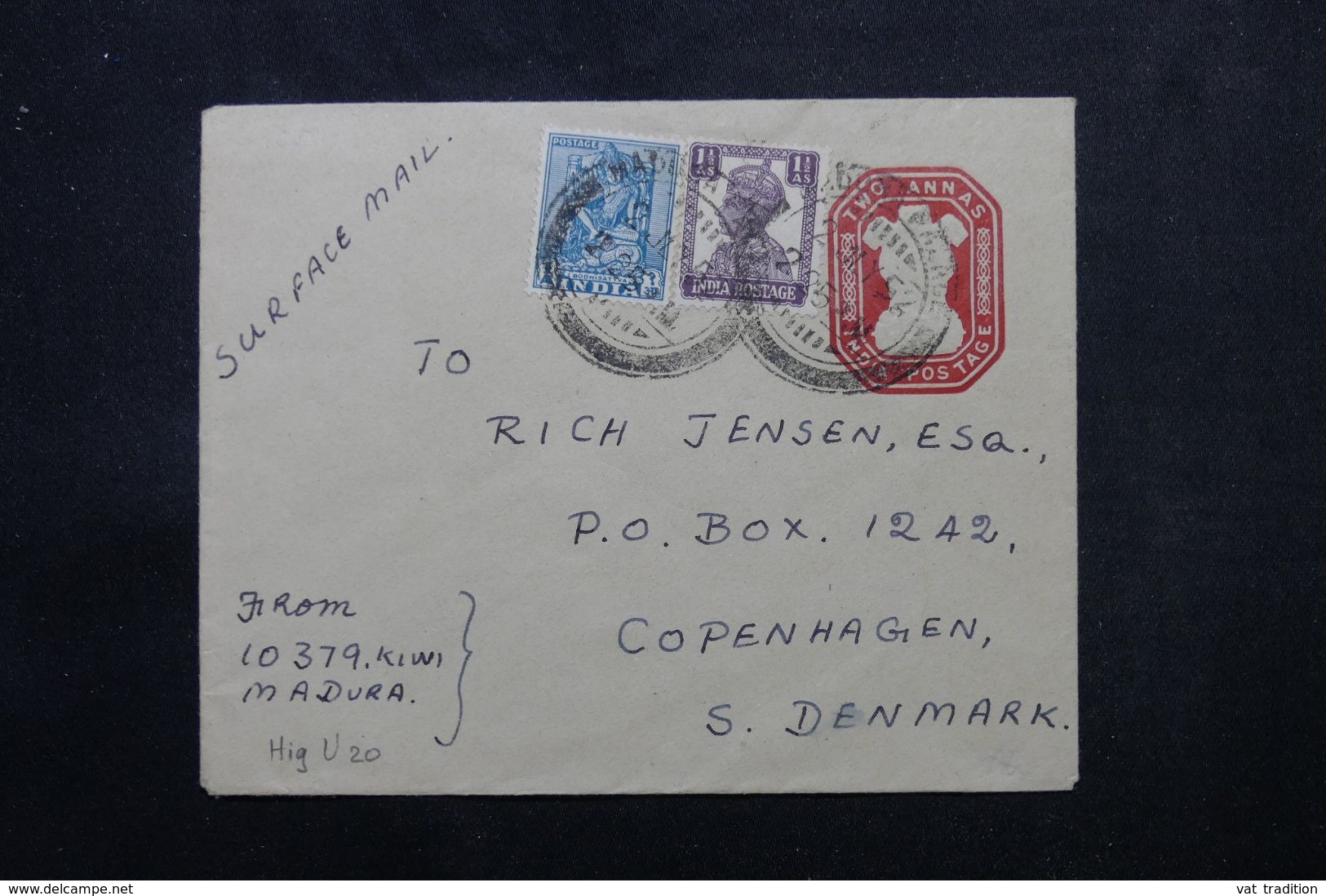 INDE - Entier Postal + Compléments De Madura Pour Le Danemark En 1952 - L 63963 - Covers