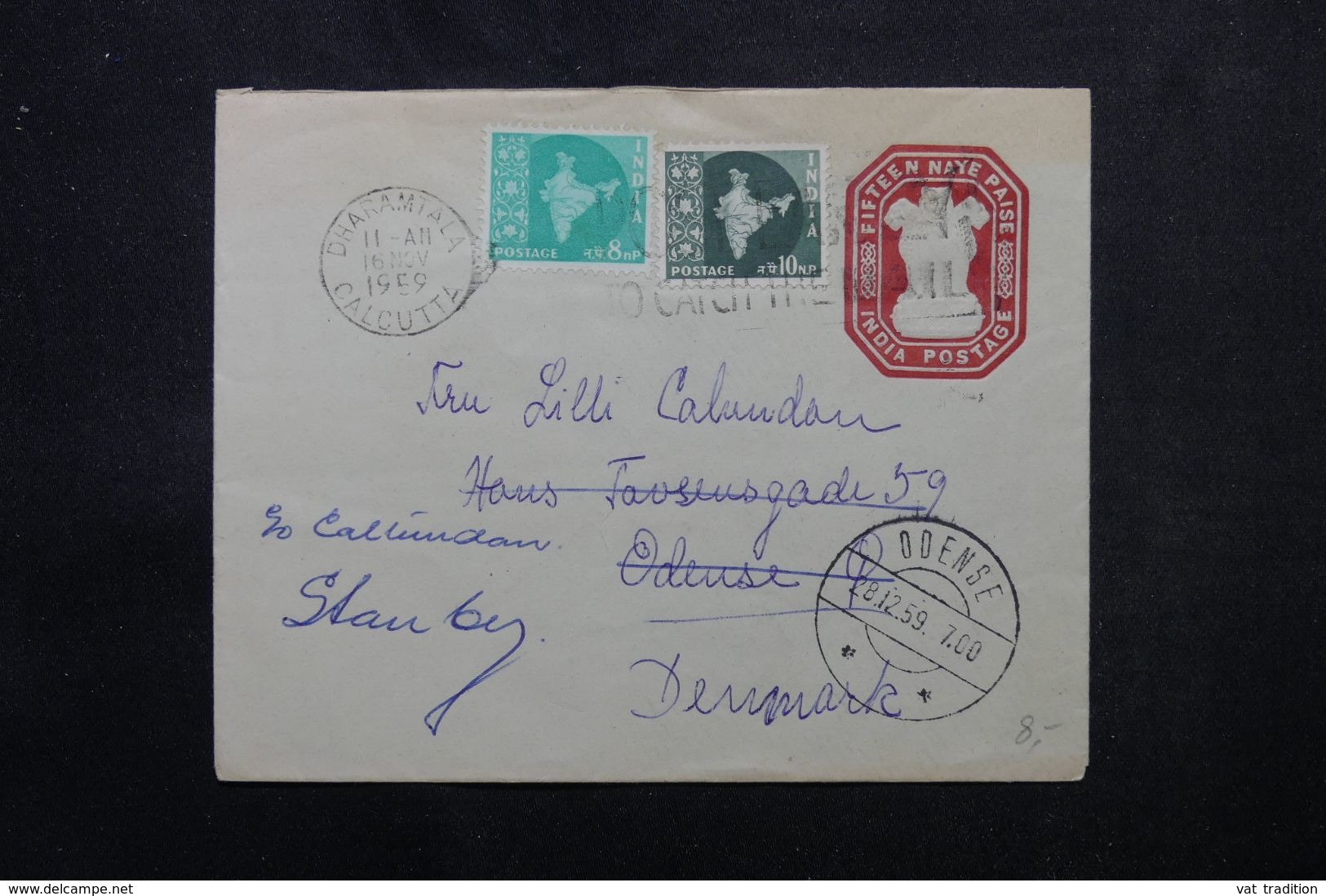 INDE - Entier Postal + Compléments De Calcutta  Pour Le Danemark En 1959 - L 63964 - Sobres