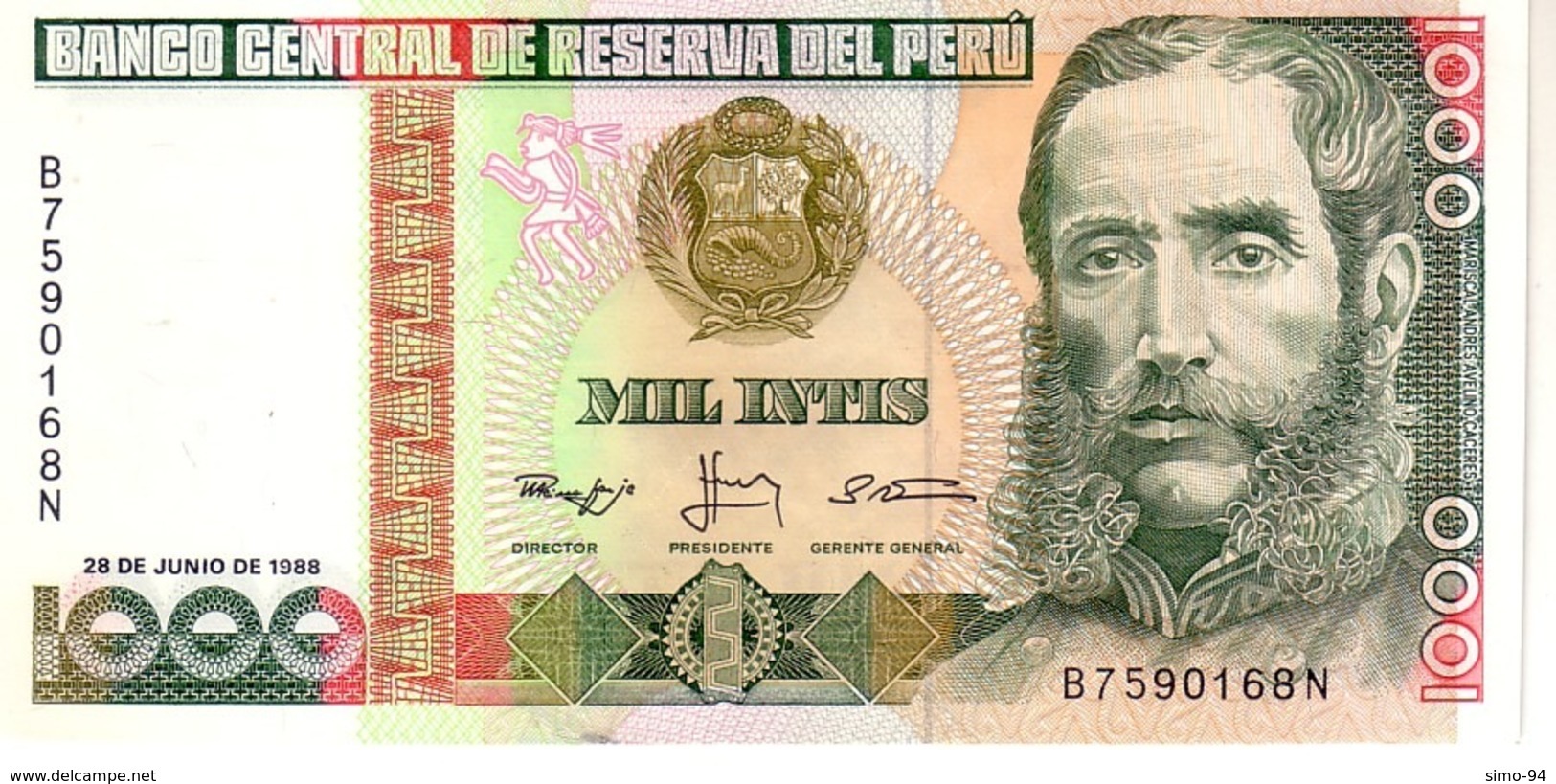 Peru P.136b  1000 Intis 1988 Unc - Perú