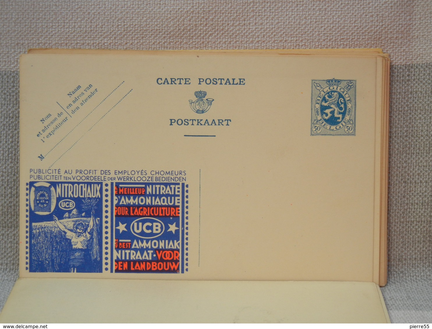 BELGIQUE ENTIER POSTAL 50c BLEU LION HERALDIQUE - PUB NITROCHAUX UCB - NEUF - Postcards 1934-1951