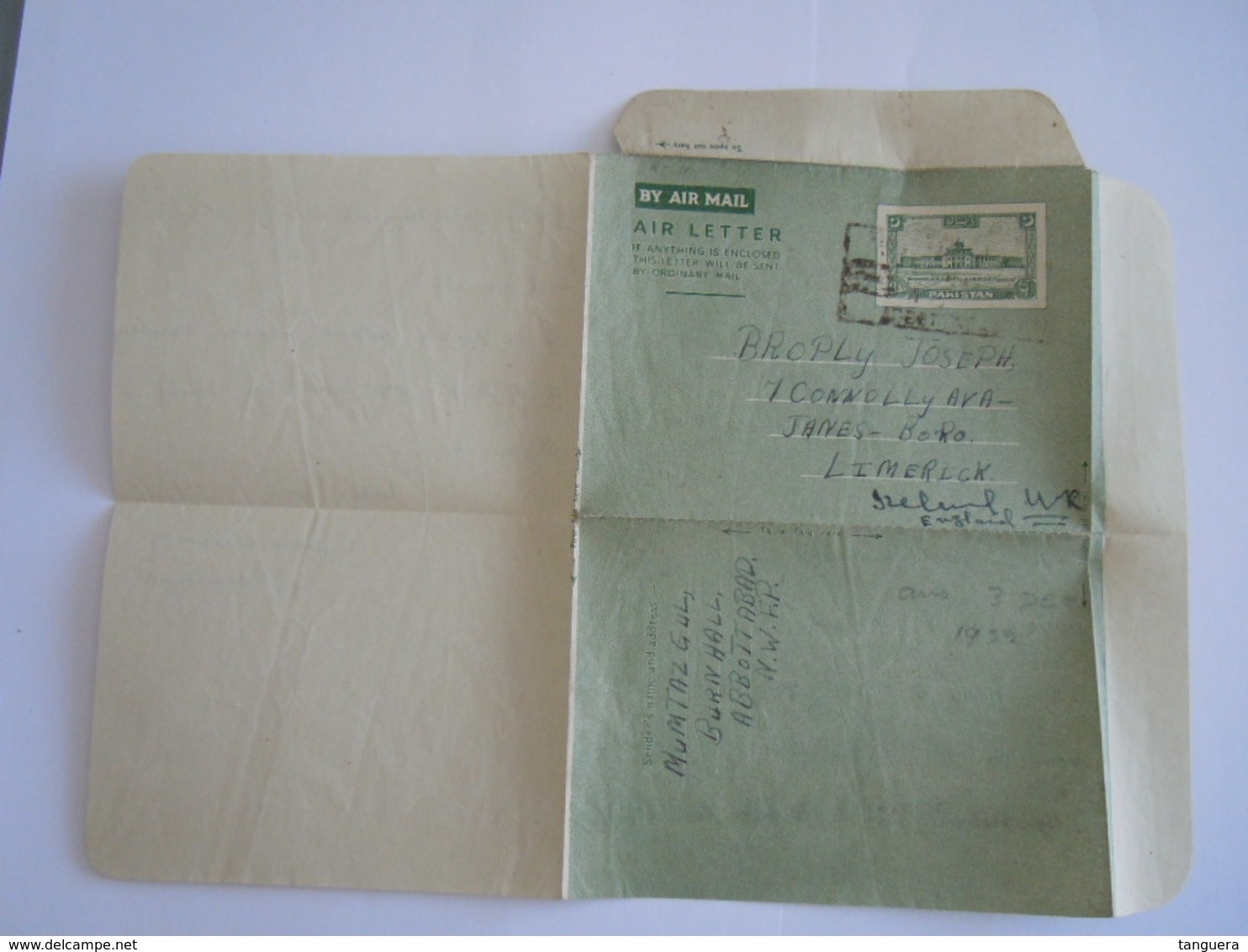 Pakistan Stationary Airletter Aerogramme Entier Postal 6As 1952 Abbottabad To Limerick Ireland - Pakistan