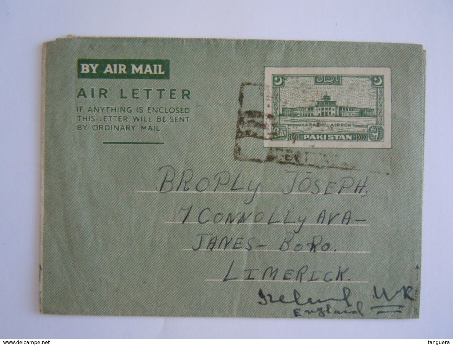 Pakistan Stationary Airletter Aerogramme Entier Postal 6As 1952 Abbottabad To Limerick Ireland - Pakistan