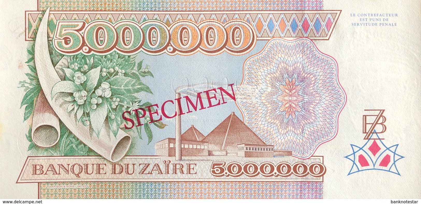 Zaire 5.000.000 Zaires, P-46s (1.10.1992) - UNC - SPECIMEN - Zaire