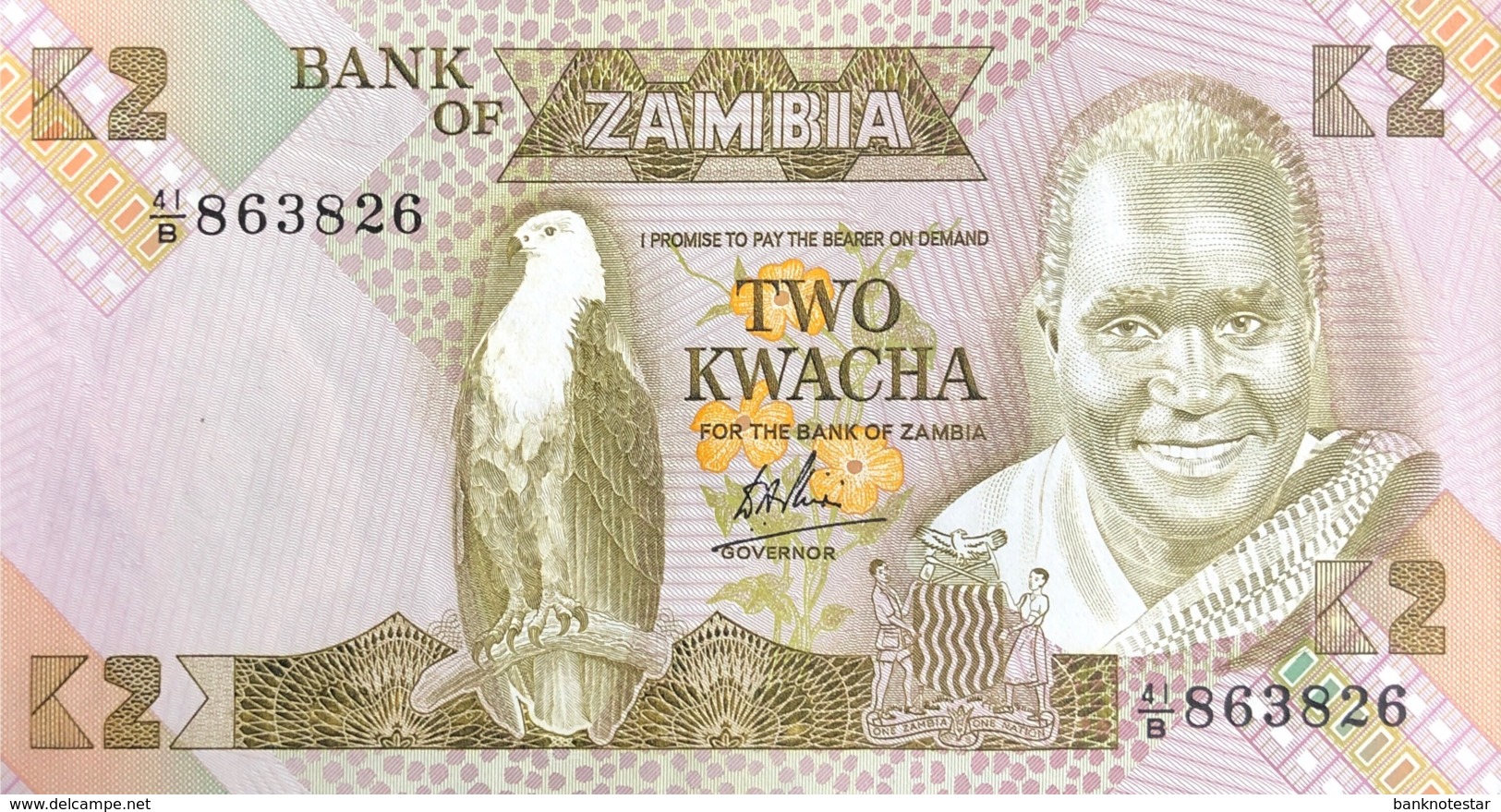 Zambia 2 Kwacha, P-24b (1980) - UNC - Signature 6 - Zambia