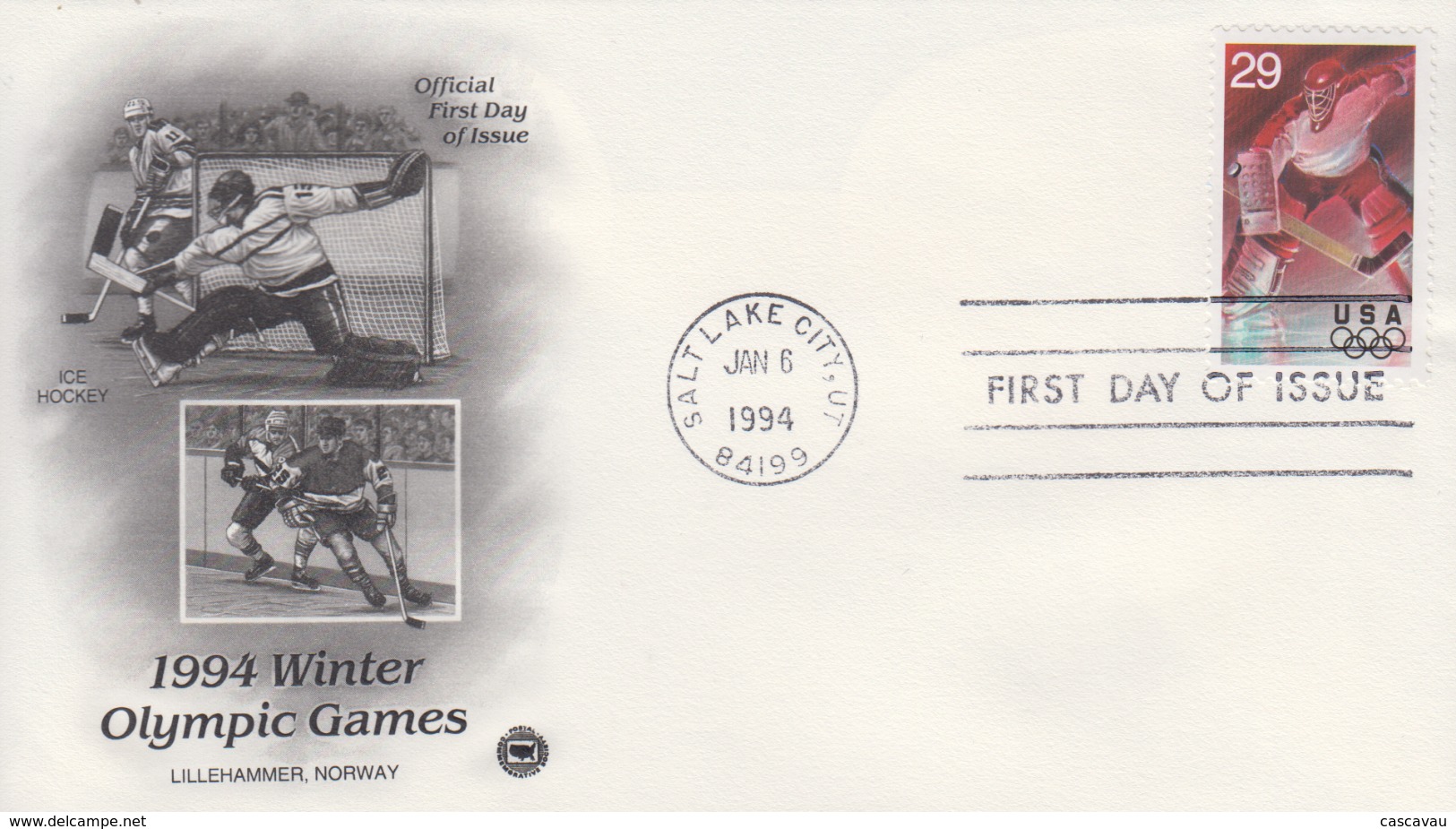 Enveloppe  FDC  1er  Jour   U.S.A   Hockey  Sur  Glace   Jeux   Olympiques   De   LILLEHAMMER    1994 - Hiver 1994: Lillehammer