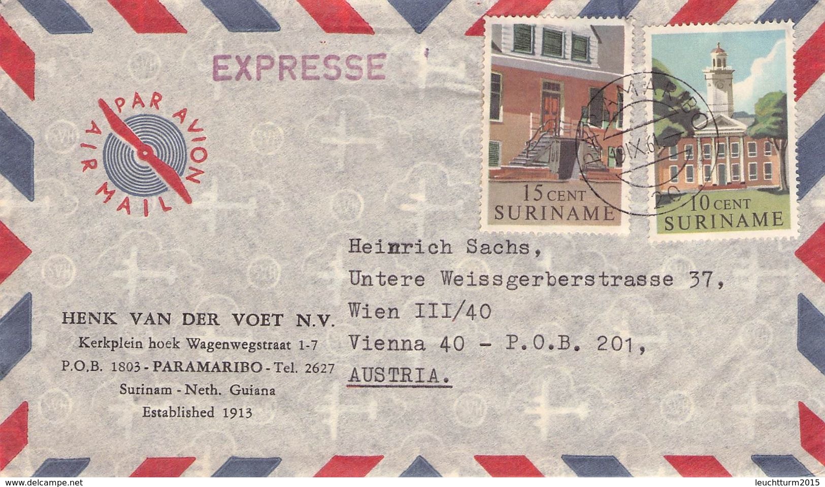 SURINAME - AIRMAIL 1961 PARAMARIBO - VIENNA/AT /T149 - Surinam ... - 1975