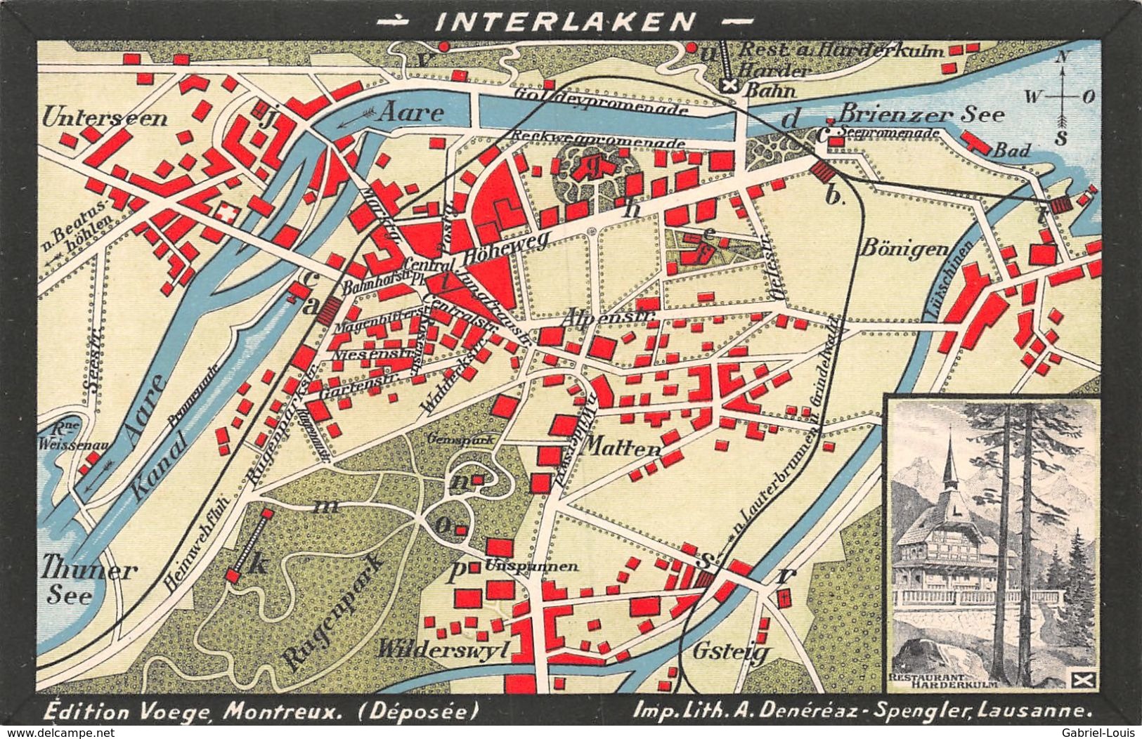 Interlaken - Restaurant Harderkulm -   Karte Mit Legenden Auf Der Rückseite - - Interlaken