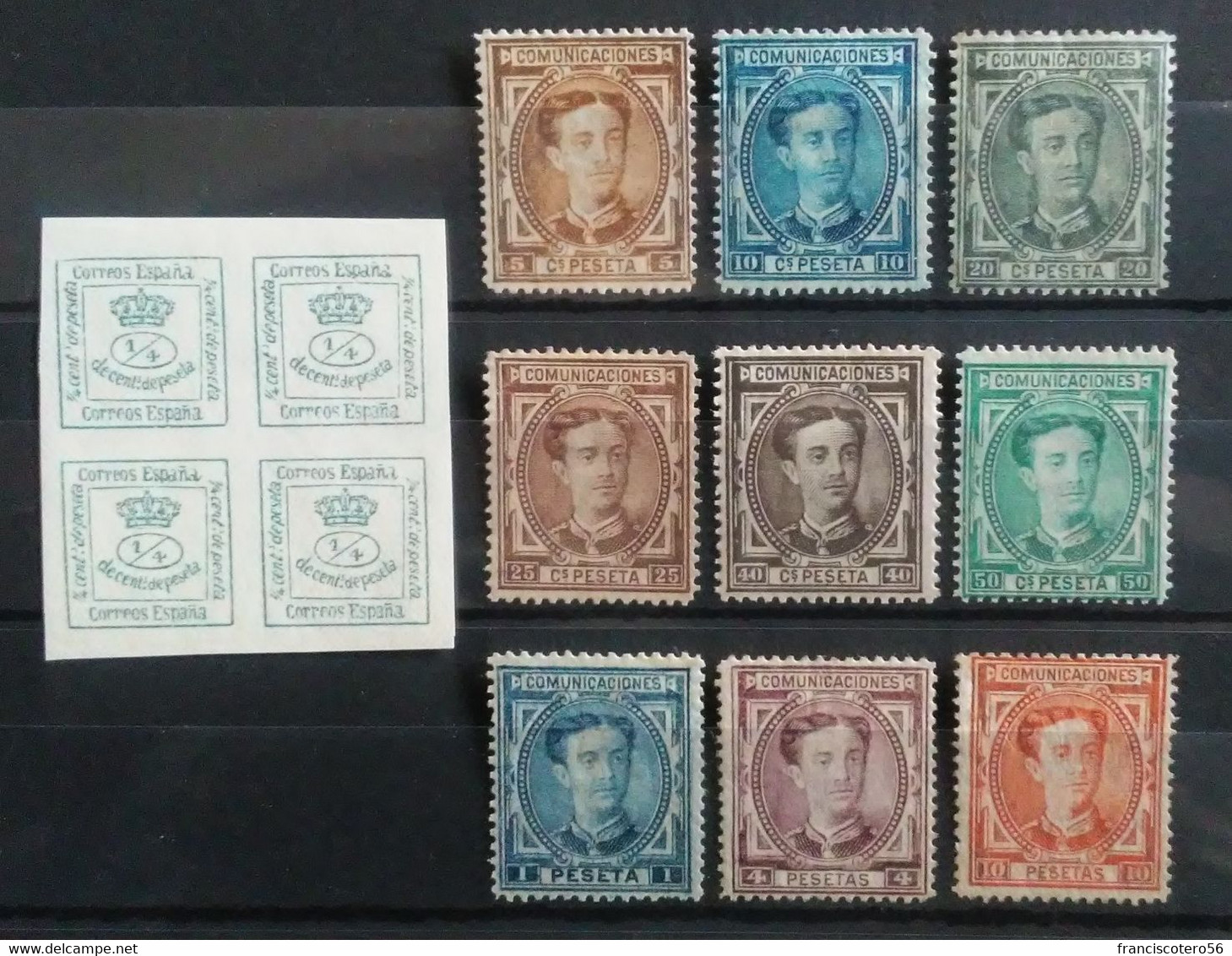 España: Año. 1876 - Serie, CPTA. 10/Val. (Rey Alfonso XII  Filig. Castillo) 4/4cu. Sin Dent. Dent. 14 -1/2 De Línea. - Unused Stamps