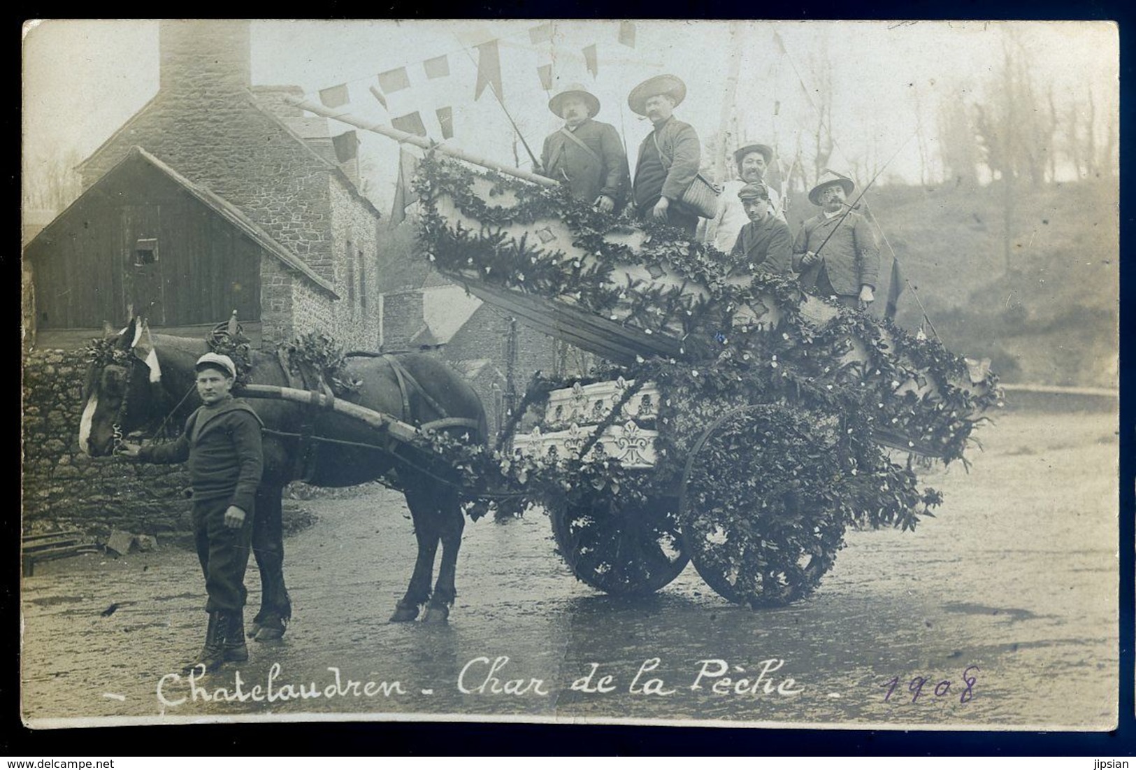 Cpa Carte Photo Du 22 Chatelaudren Char De La Pêche En 1908  AVR20-171 - Châtelaudren