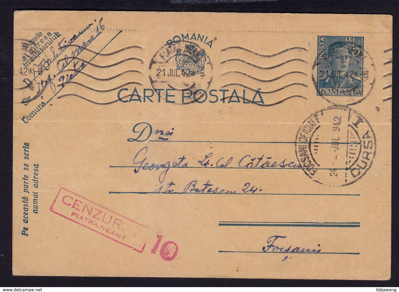 Romania Censored Postal Card 1942 (see Sales Conditions) - World War 2 Letters