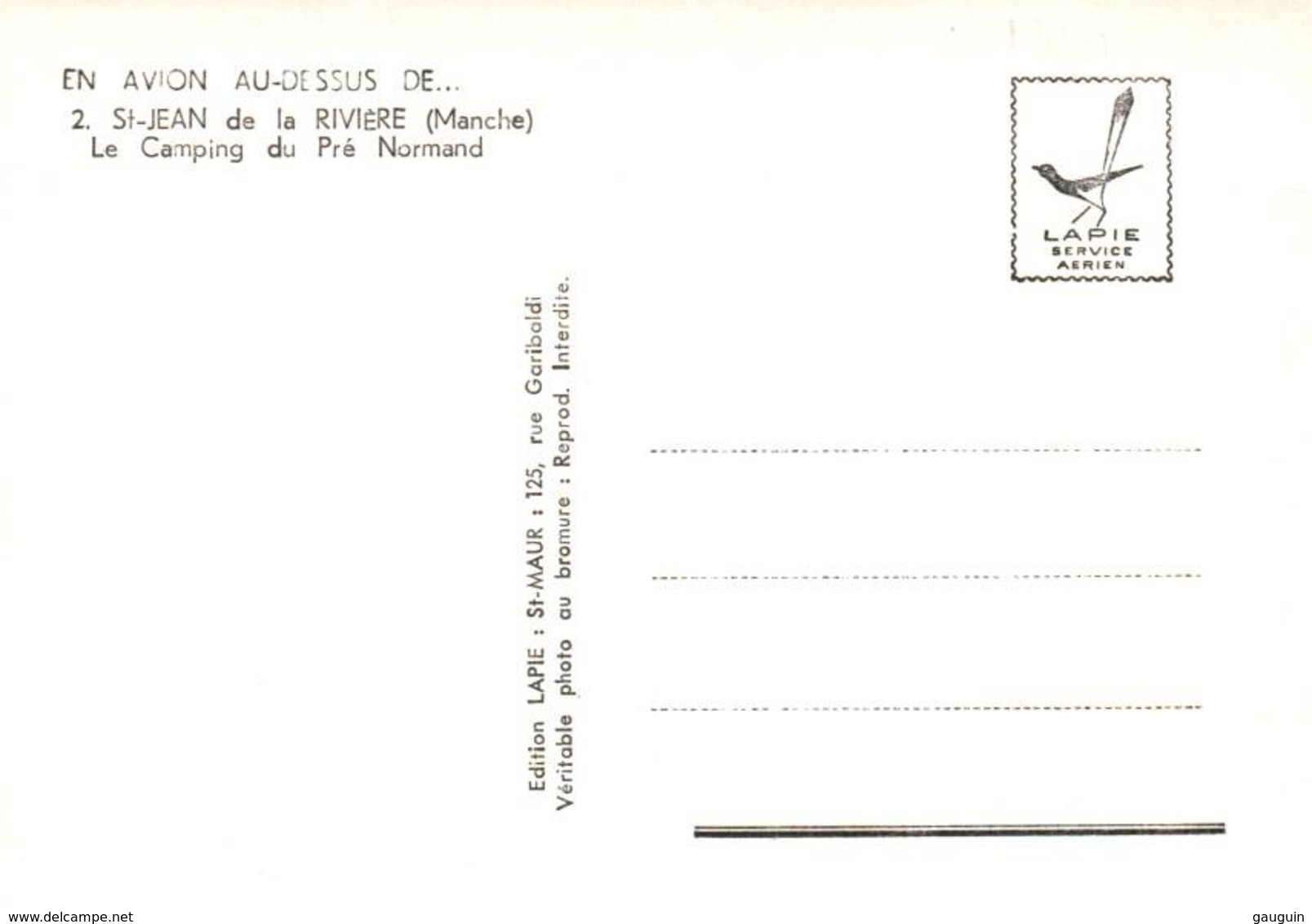 CPSM - St JEAN De LA RIVIERE - Le CAMPING Du PRE-NORMAND - En Avion Au Dessus De .... - Edition Lapie (trace Pli) - Autres & Non Classés