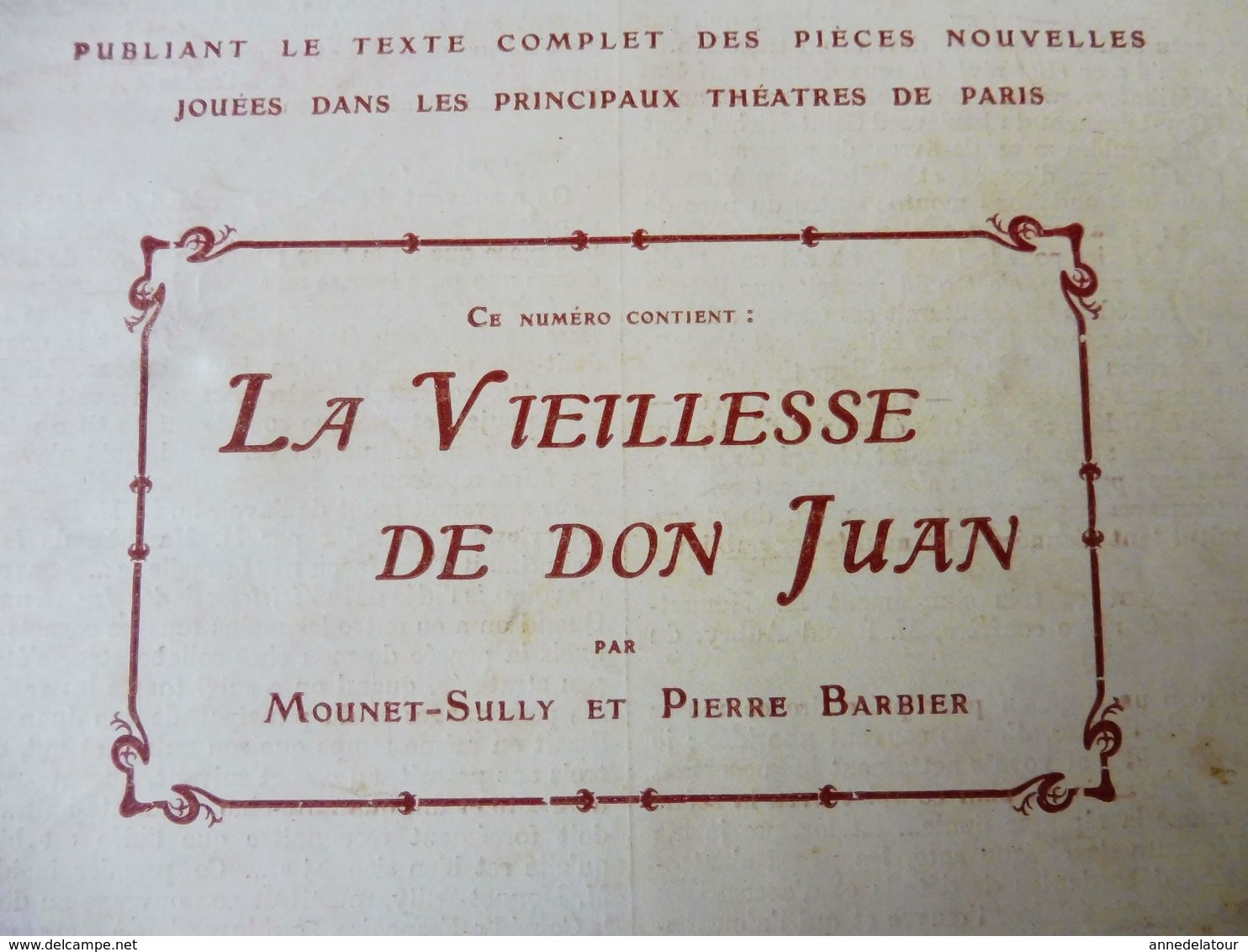 LA VIEILLESSE DE DON JUAN, De Mounet-Sully Et Pierre Barbier     (origine :L' Illustration Théâtrale ,1906) - Autori Francesi