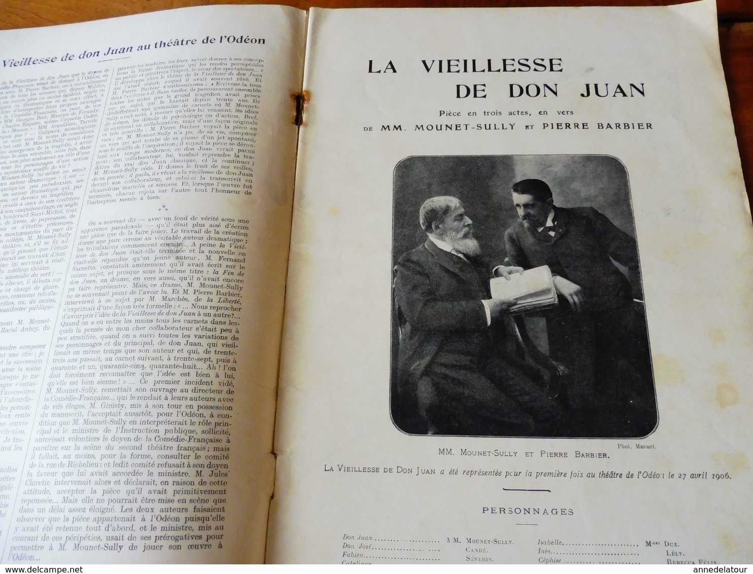 LA VIEILLESSE DE DON JUAN, De Mounet-Sully Et Pierre Barbier     (origine :L' Illustration Théâtrale ,1906) - Autori Francesi