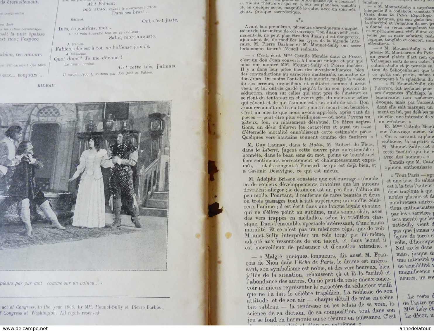 LA VIEILLESSE DE DON JUAN, De Mounet-Sully Et Pierre Barbier     (origine :L' Illustration Théâtrale ,1906) - Autori Francesi